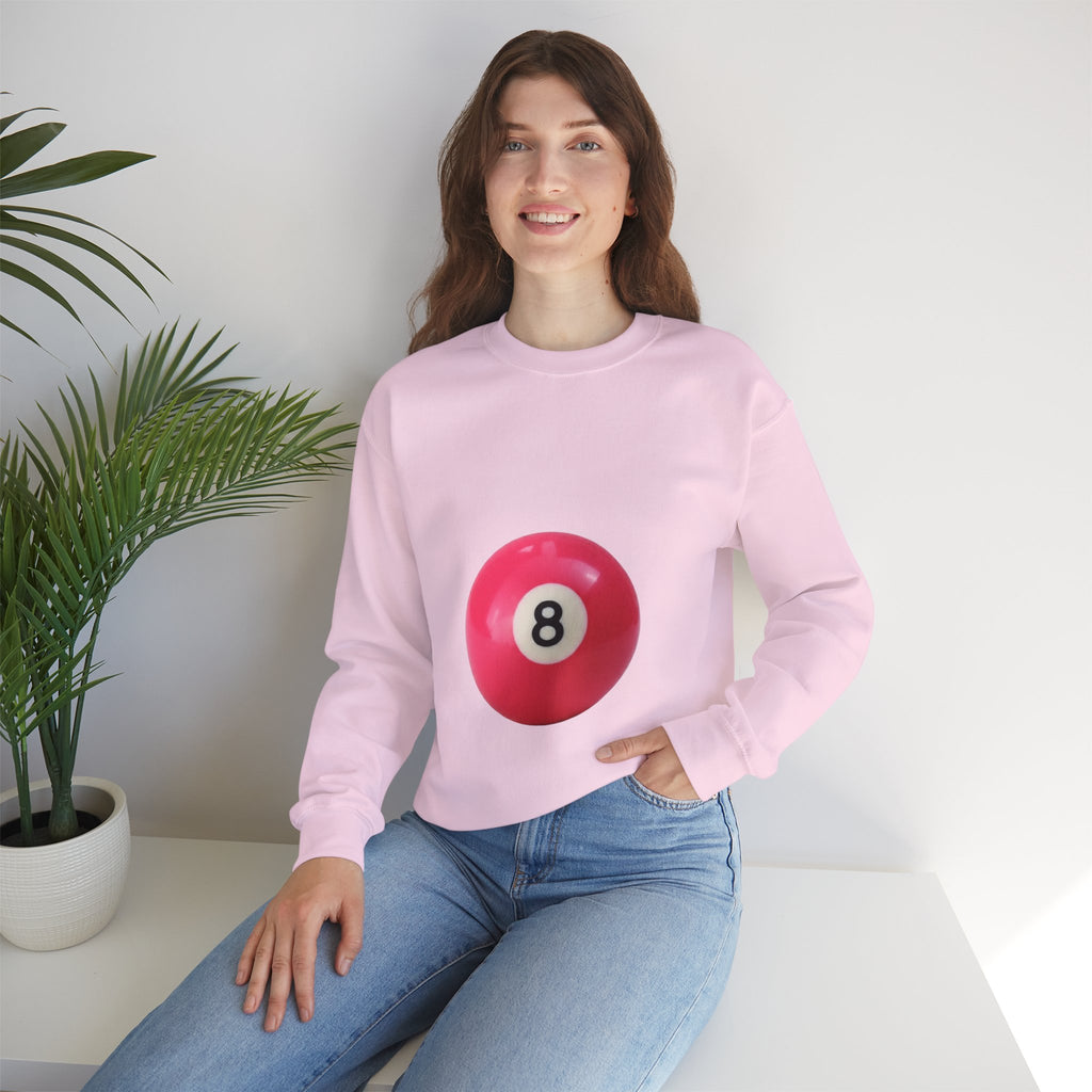Eight Ball Crewneck Sweatshirt — Retro Pink Pool Ball Graphic