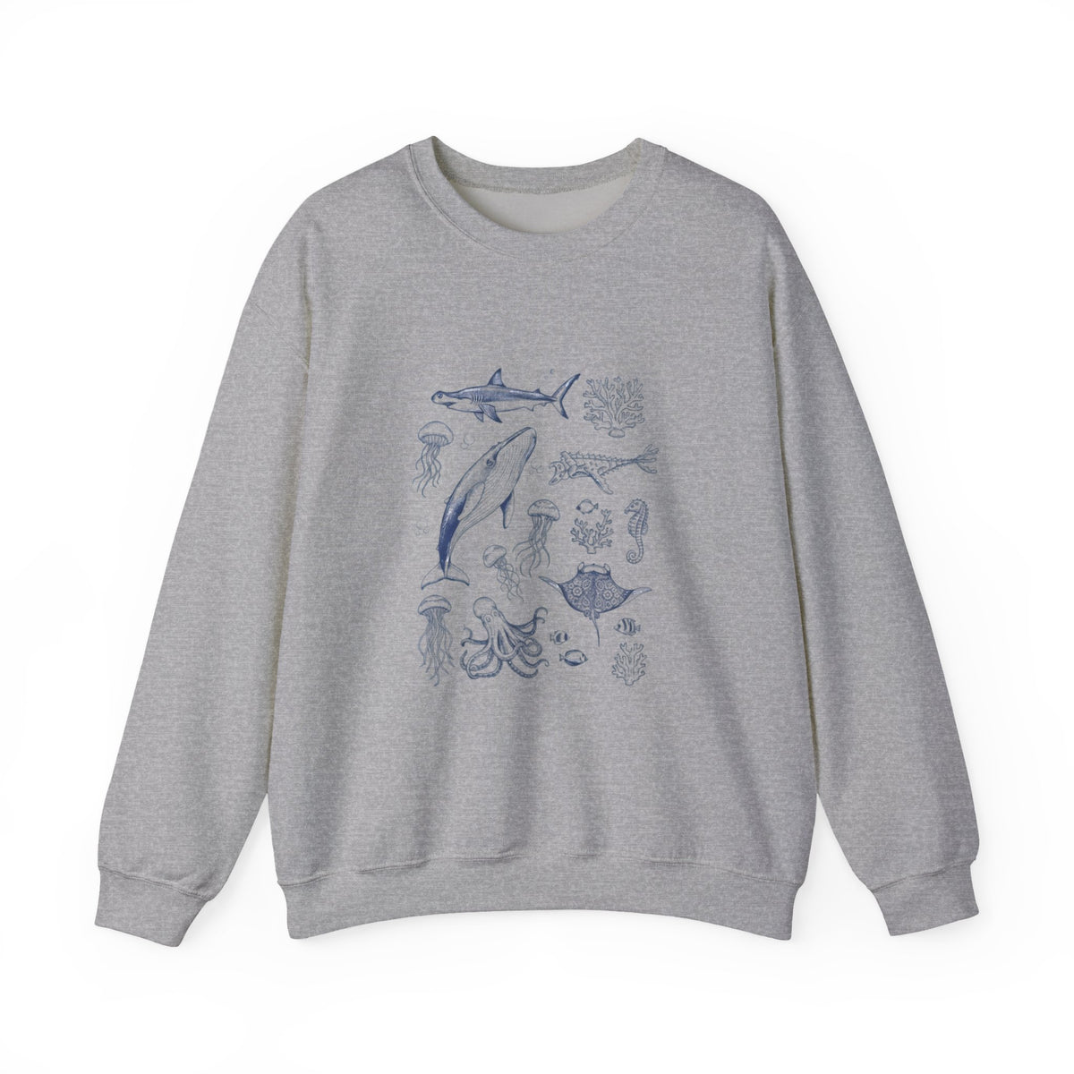 Marine Life Sketch Sweatshirt — Ocean Creatures Crewneck
