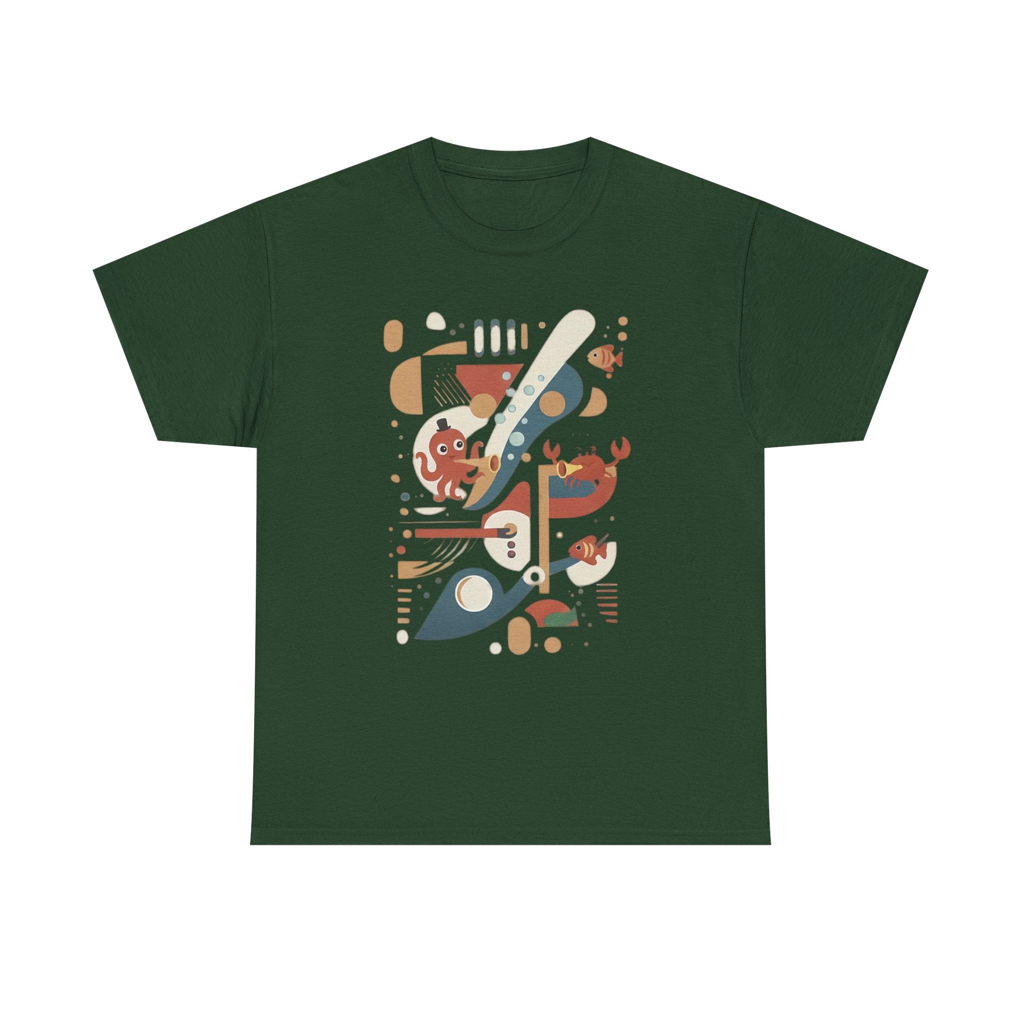 Abstract Ocean Creatures T-Shirt — Modern Sea Life Graphic Tee