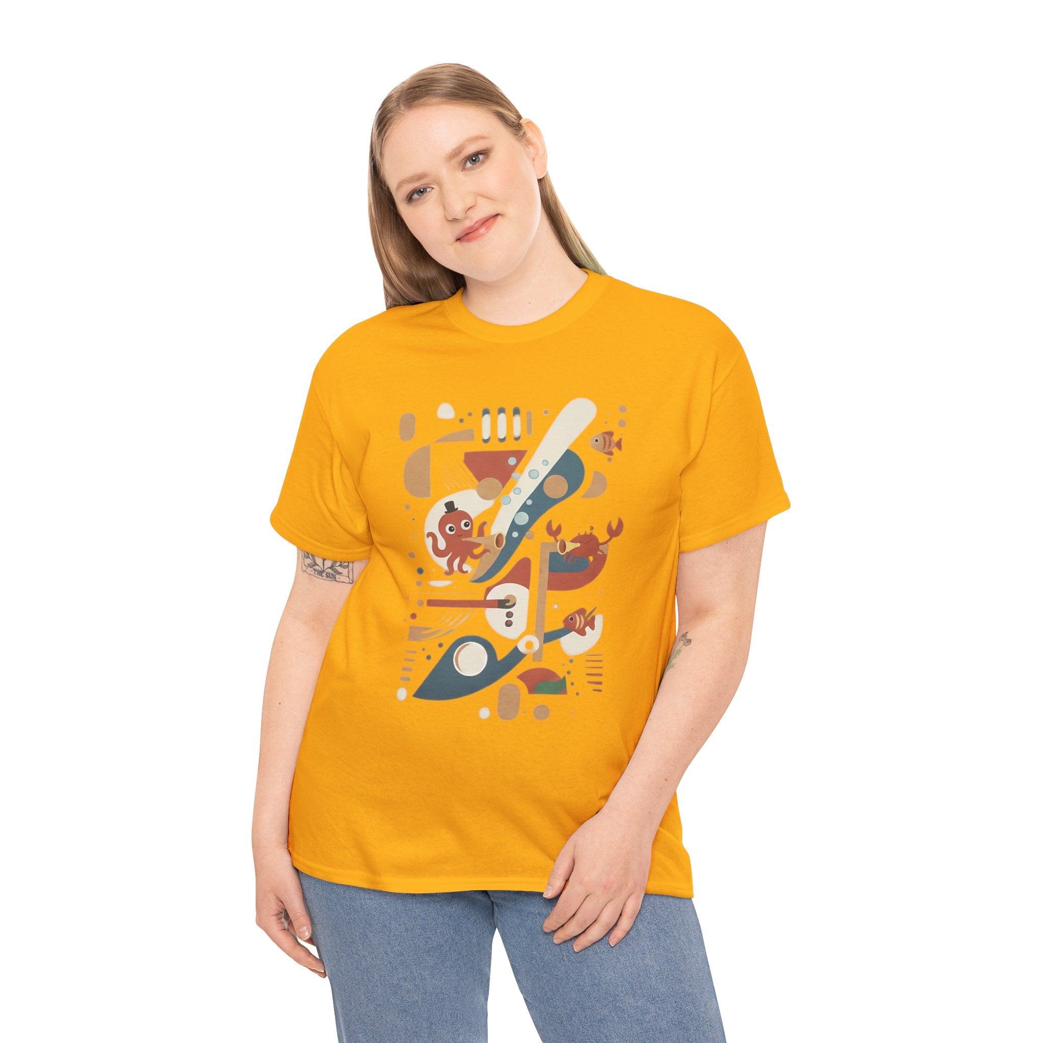 Abstract Ocean Creatures T-Shirt — Modern Sea Life Graphic Tee