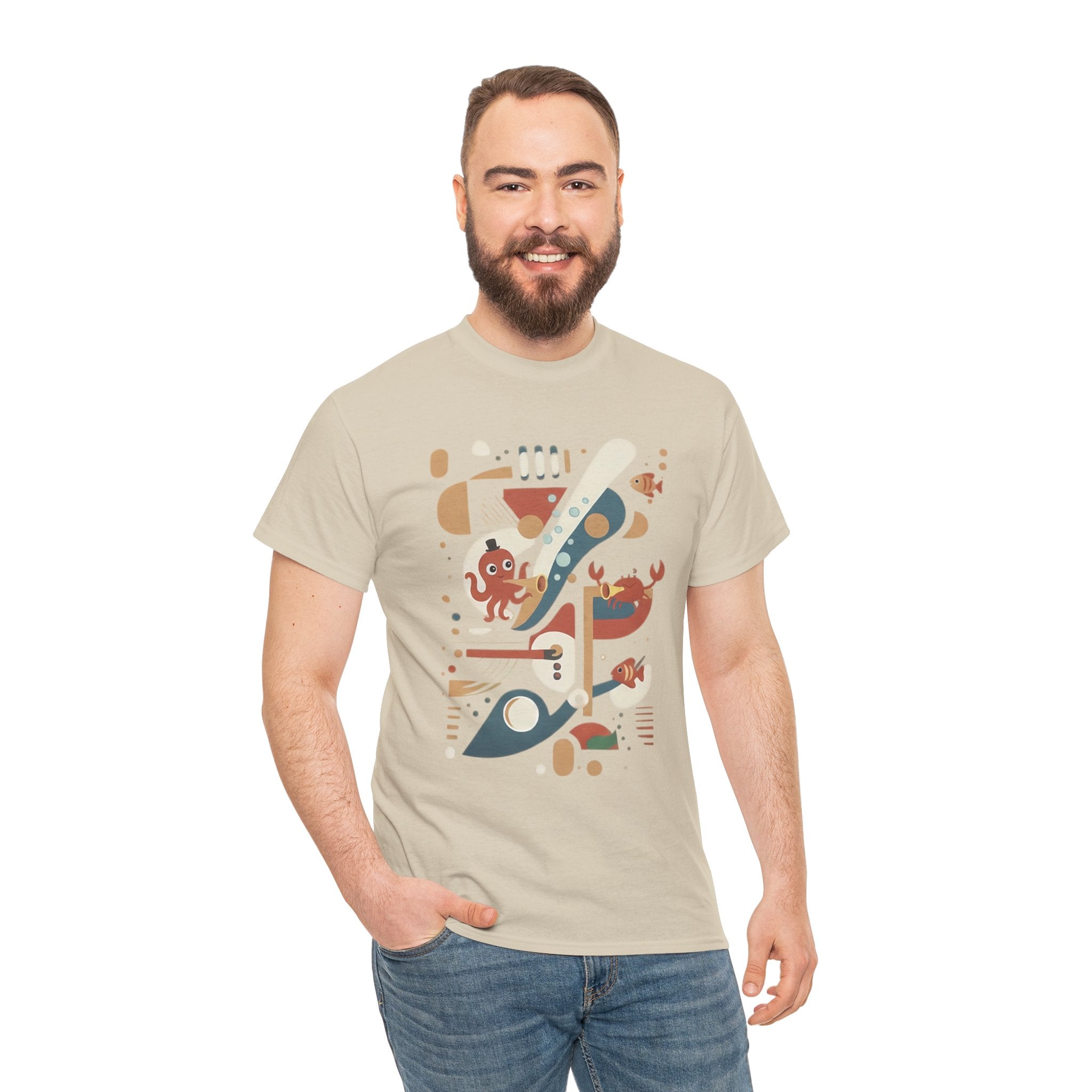 Abstract Ocean Creatures T-Shirt — Modern Sea Life Graphic Tee