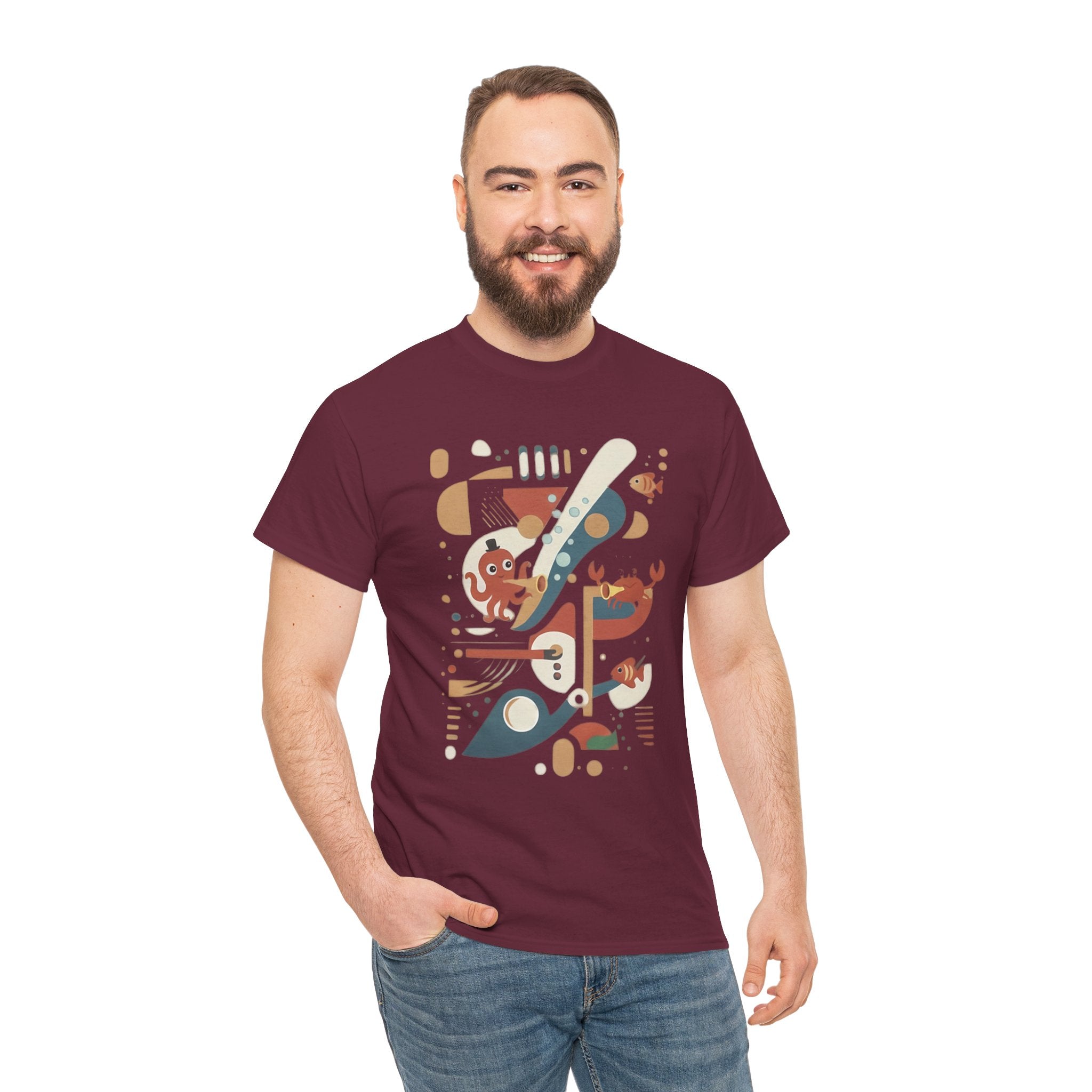 Abstract Ocean Creatures T-Shirt — Modern Sea Life Graphic Tee