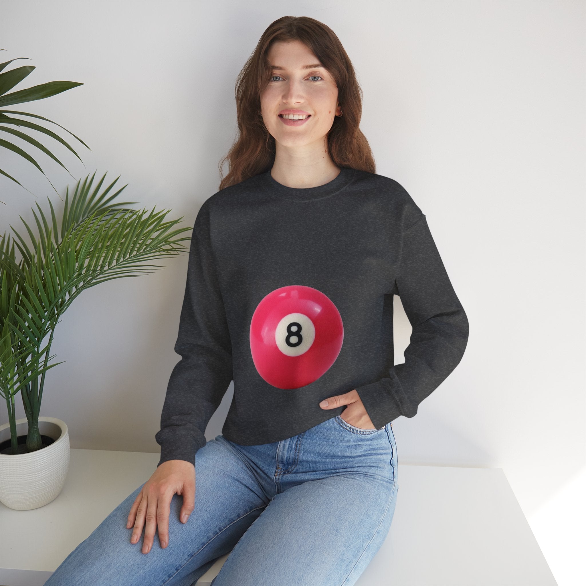 Eight Ball Crewneck Sweatshirt — Retro Pink Pool Ball Graphic
