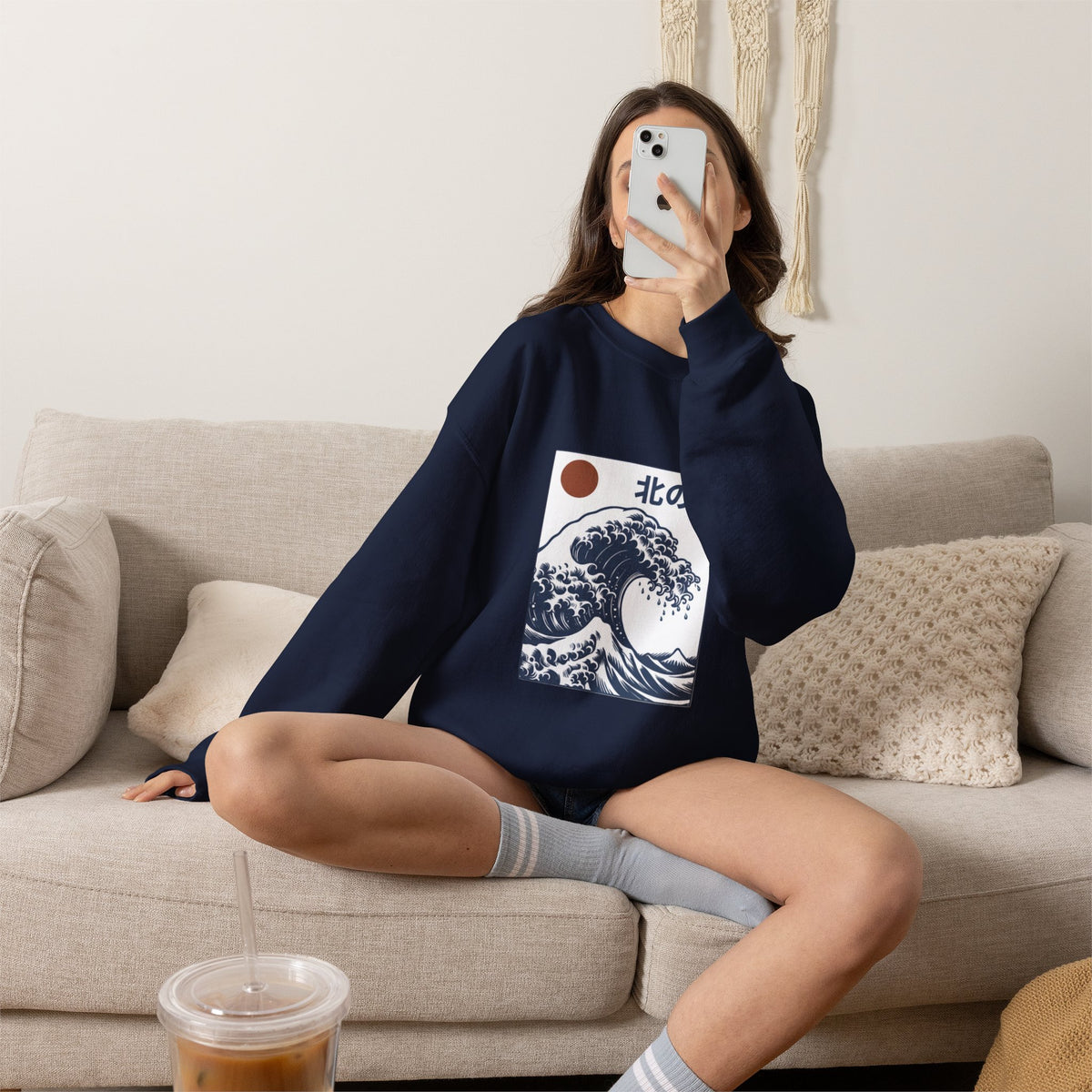 Wave Art Sweatshirt — 北の波 (Northern Wave) Crewneck