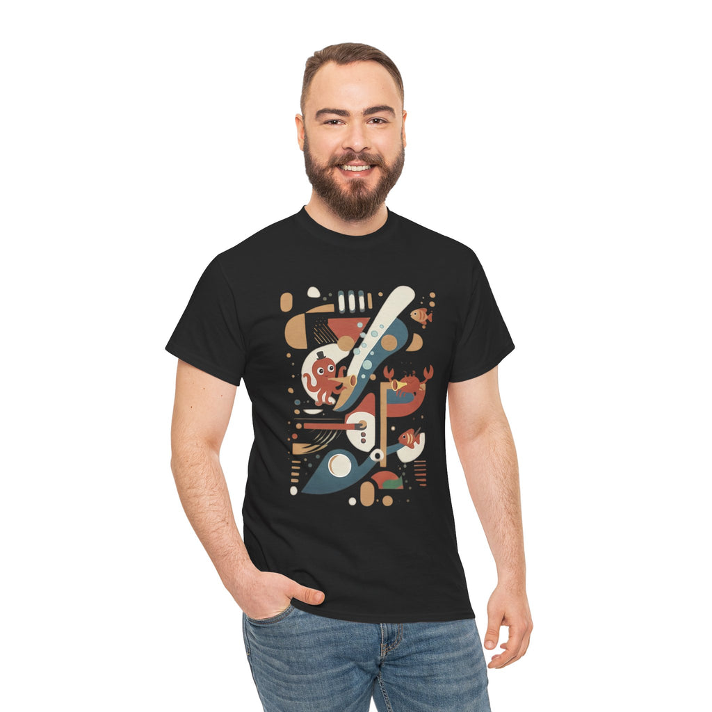 Abstract Ocean Creatures T-Shirt — Modern Sea Life Graphic Tee