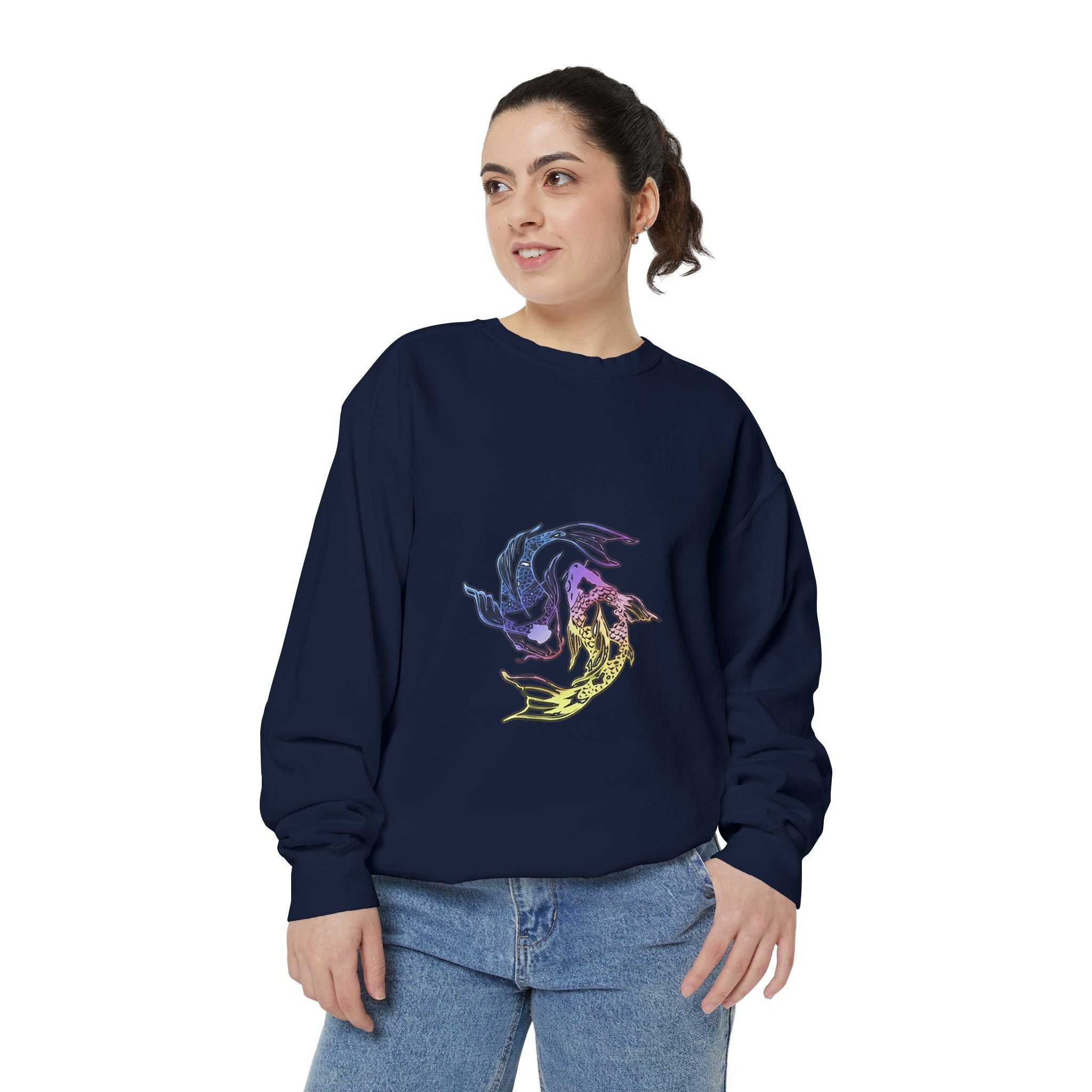Koi Circle Sweatshirt — Colorful Yin Yang Fish Graphic