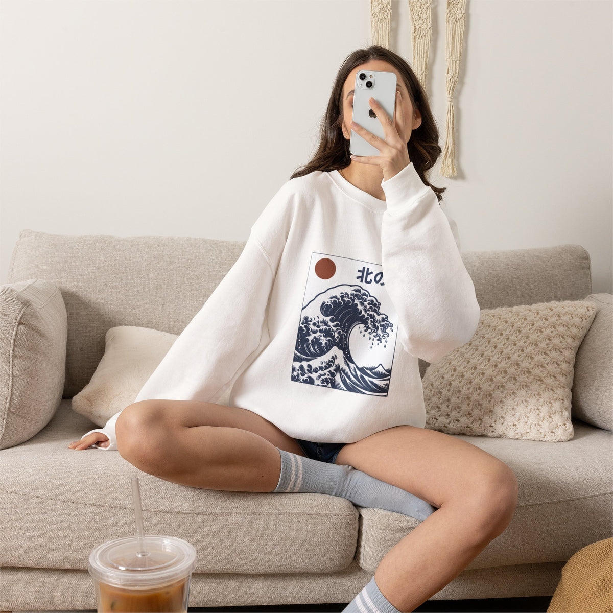 Wave Art Sweatshirt — 北の波 (Northern Wave) Crewneck