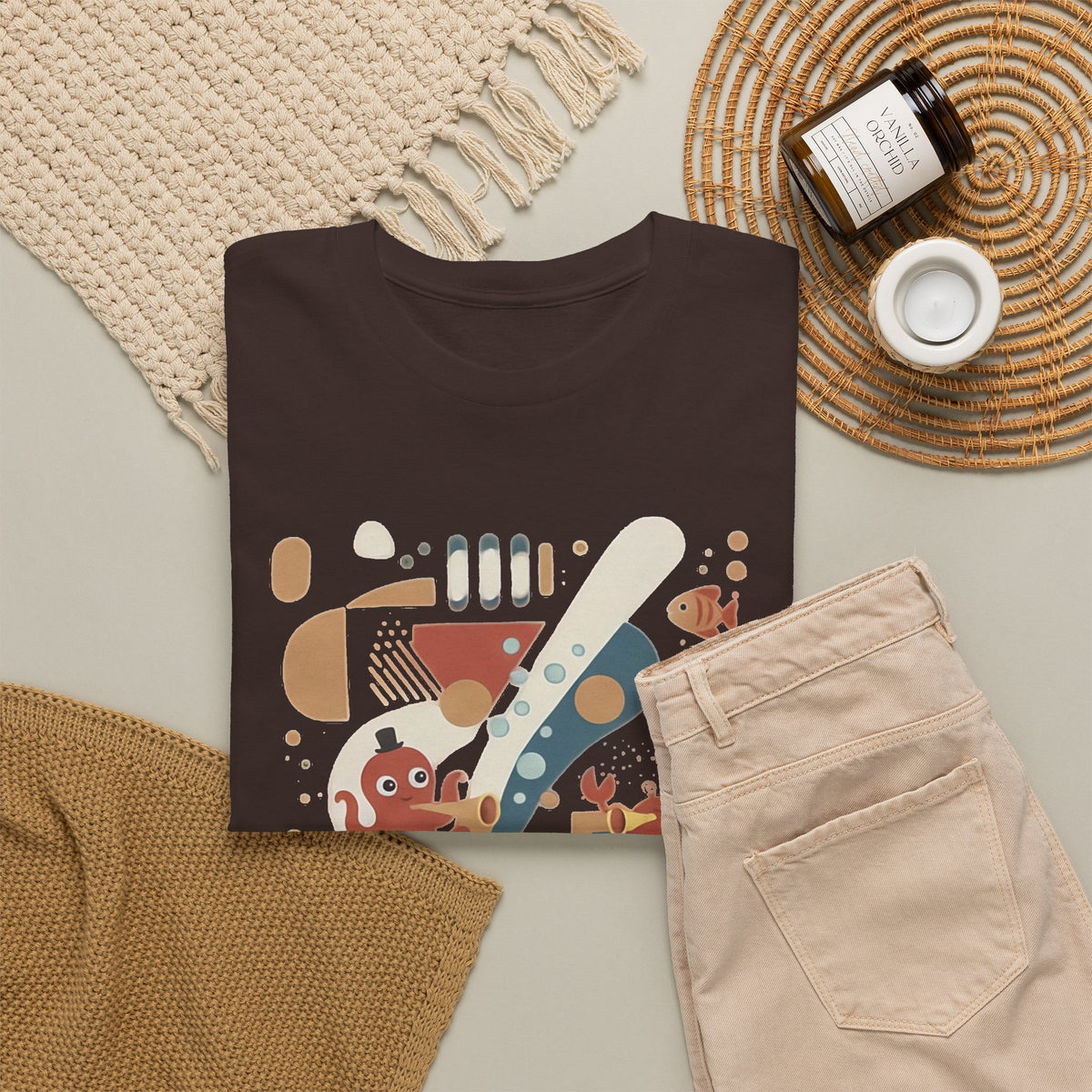 Abstract Ocean Creatures T-Shirt — Modern Sea Life Graphic Tee
