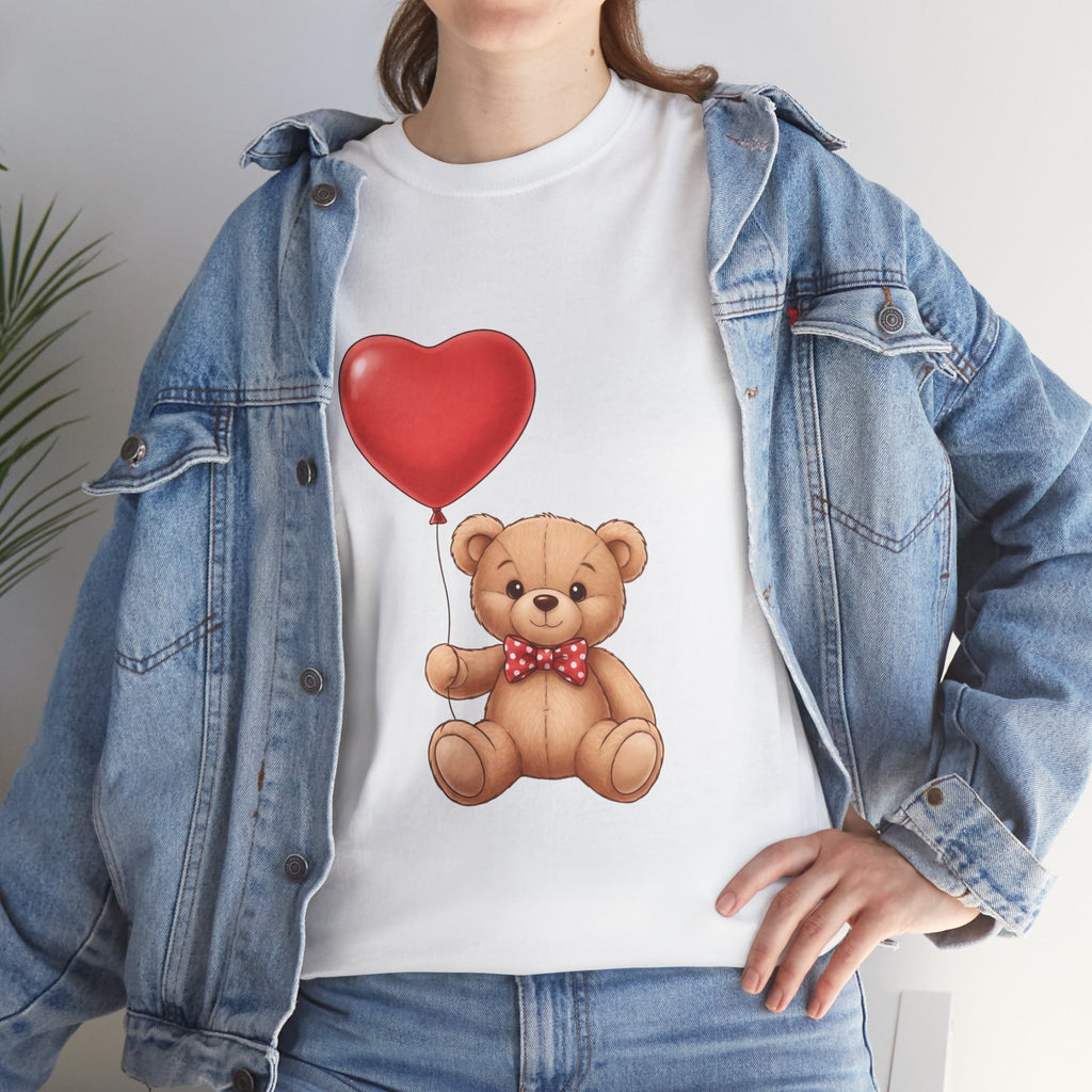 T-Shirt — Cute Teddy Bear Holding Heart Balloon Valentine Shirt