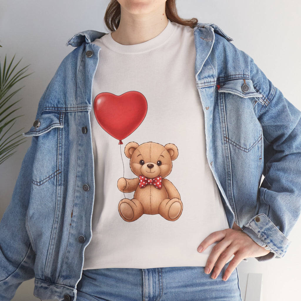 T-Shirt — Cute Teddy Bear Holding Heart Balloon Valentine Shirt