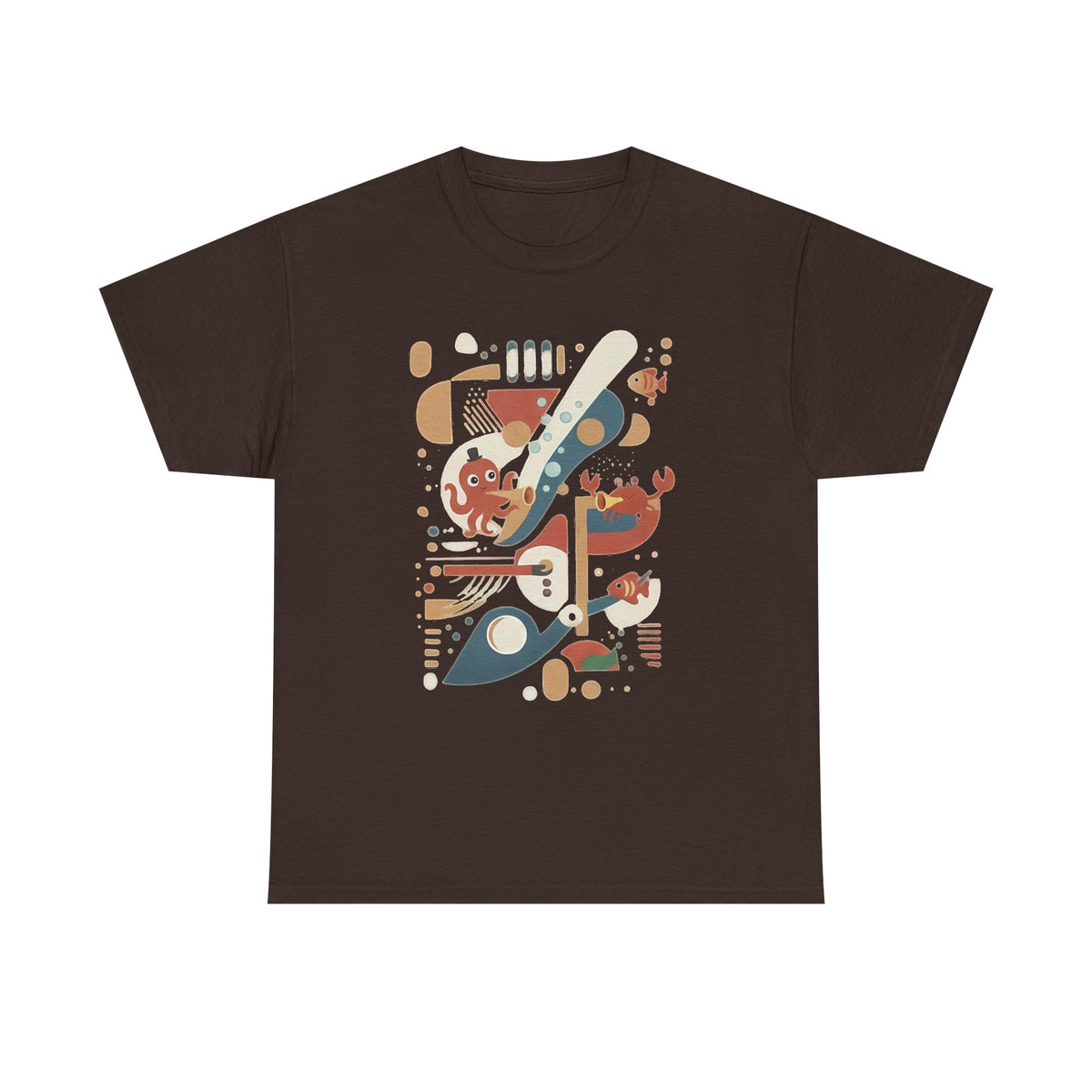 Abstract Ocean Creatures T-Shirt — Modern Sea Life Graphic Tee