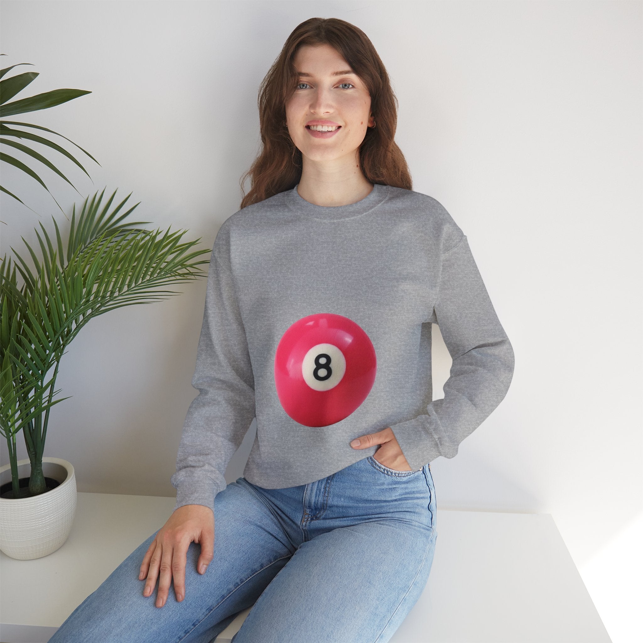 Eight Ball Crewneck Sweatshirt — Retro Pink Pool Ball Graphic
