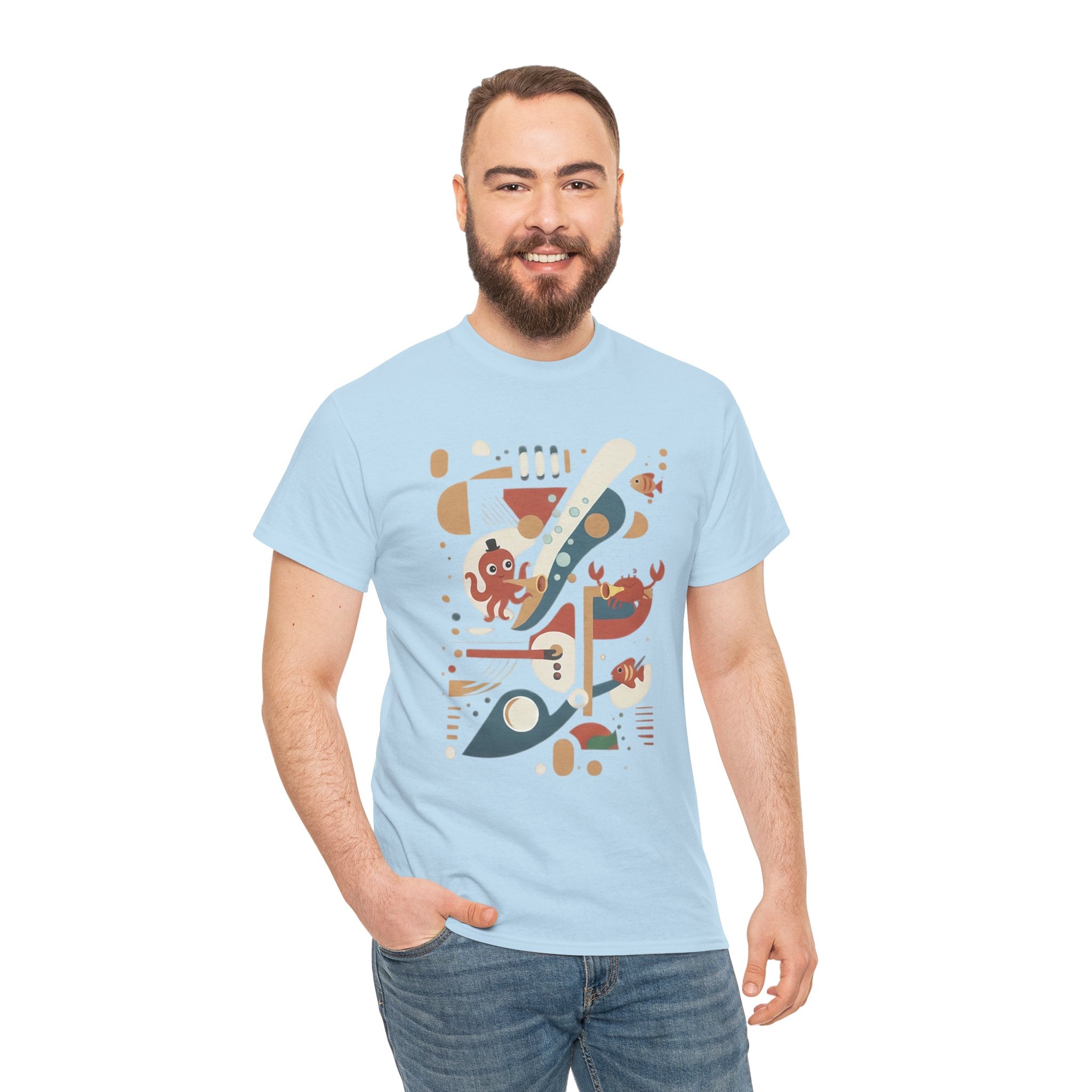 Abstract Ocean Creatures T-Shirt — Modern Sea Life Graphic Tee