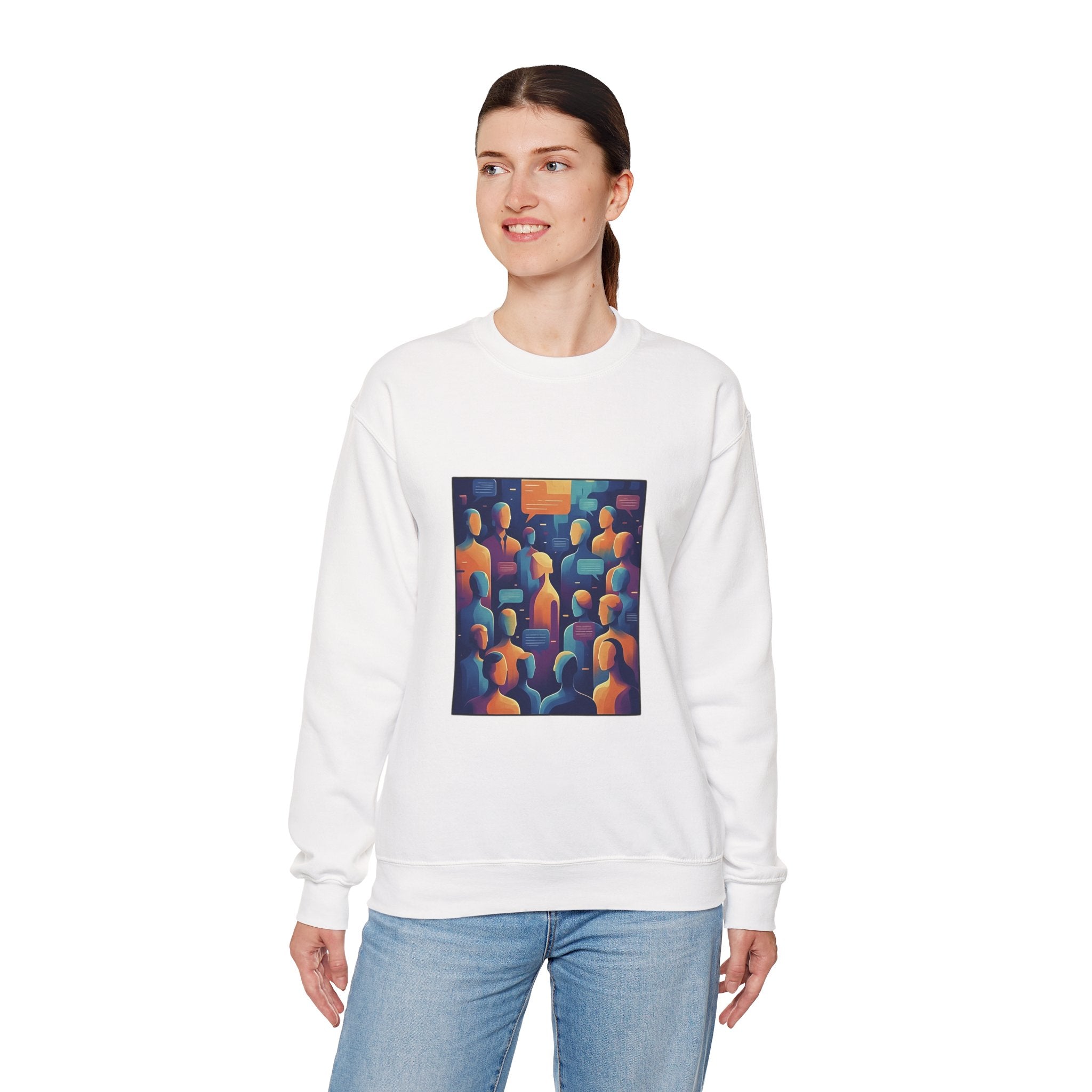 Abstract Crowd Crewneck Sweatshirt — Colorful Figurative Art Pullover