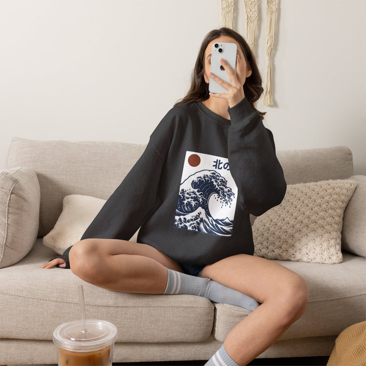Wave Art Sweatshirt — 北の波 (Northern Wave) Crewneck