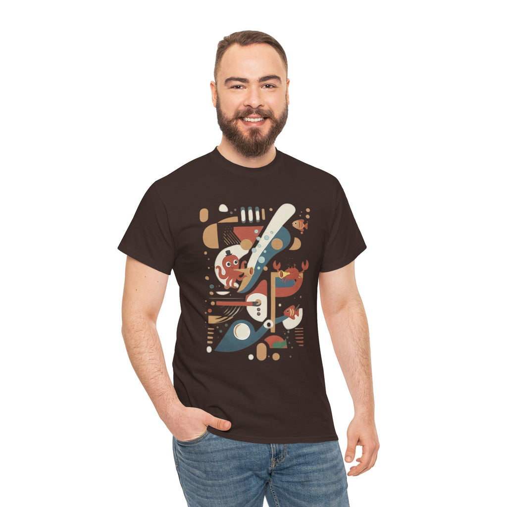 Abstract Ocean Creatures T-Shirt — Modern Sea Life Graphic Tee