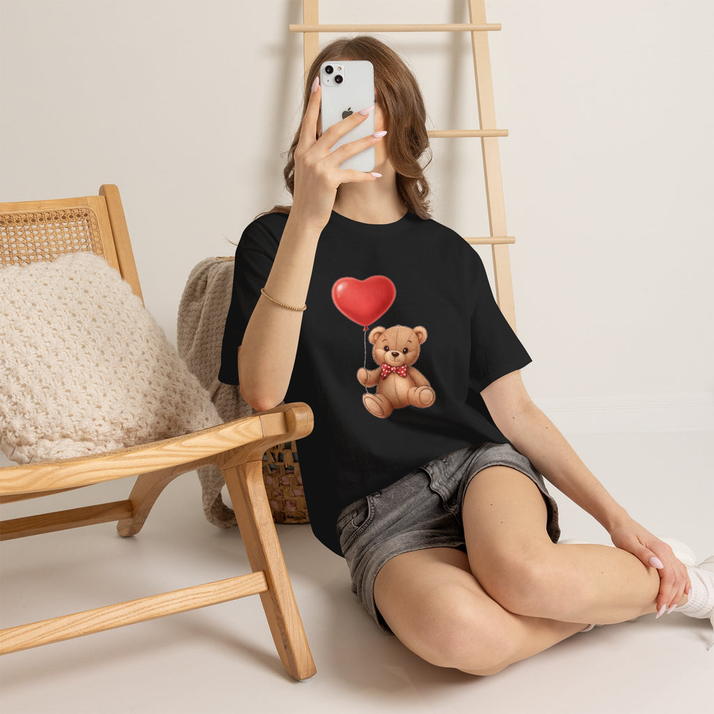 T-Shirt — Cute Teddy Bear Holding Heart Balloon Valentine Shirt