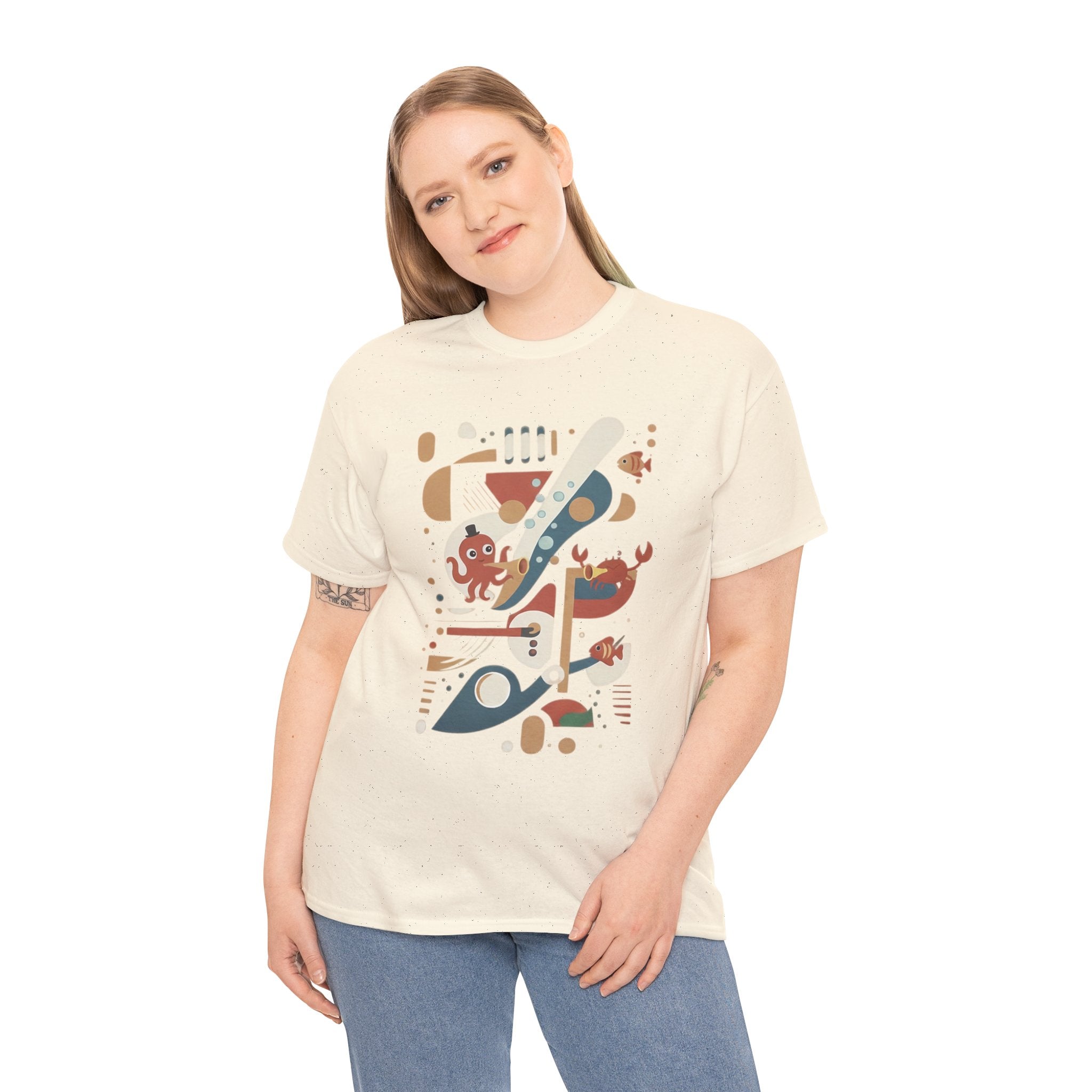 Abstract Ocean Creatures T-Shirt — Modern Sea Life Graphic Tee