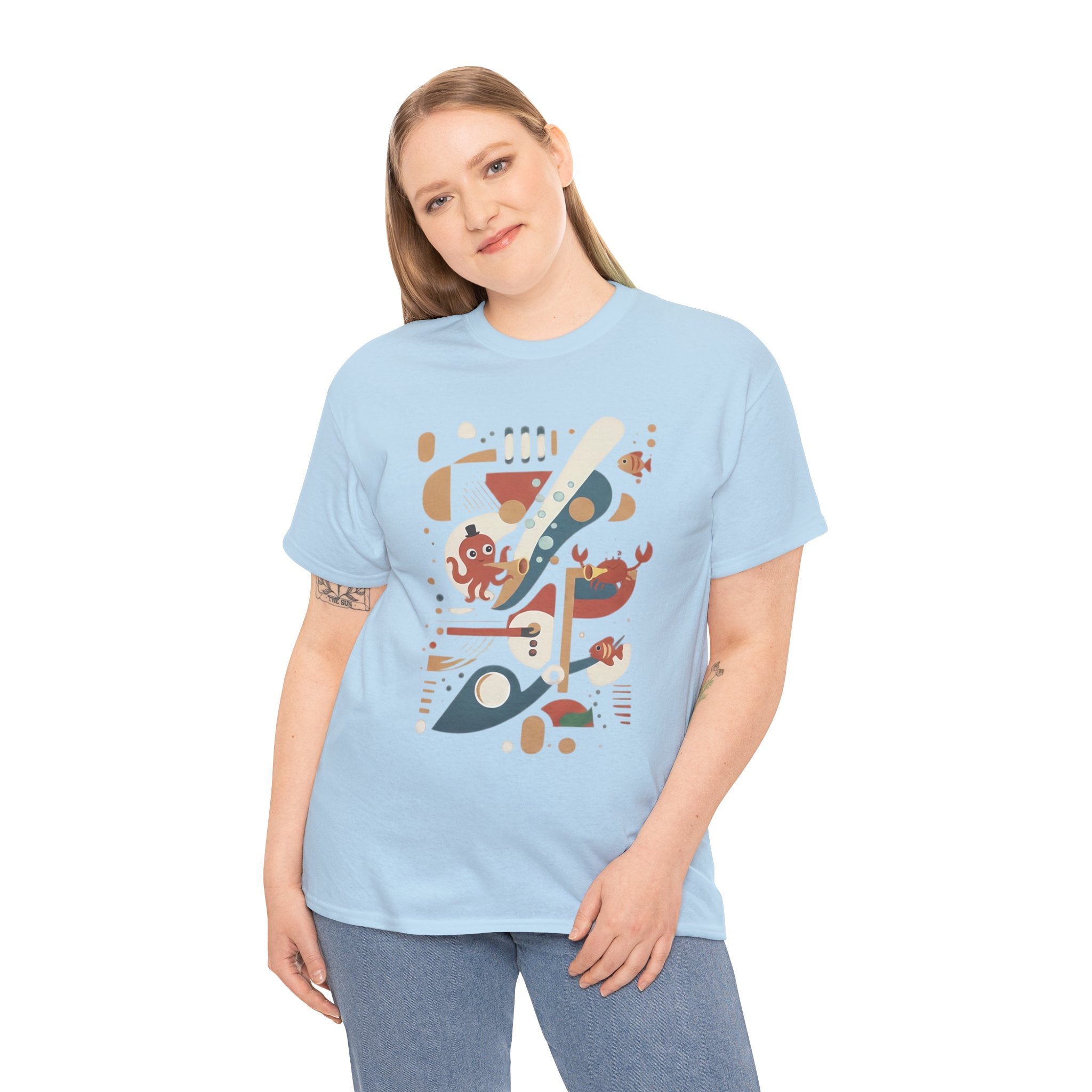 Abstract Ocean Creatures T-Shirt — Modern Sea Life Graphic Tee
