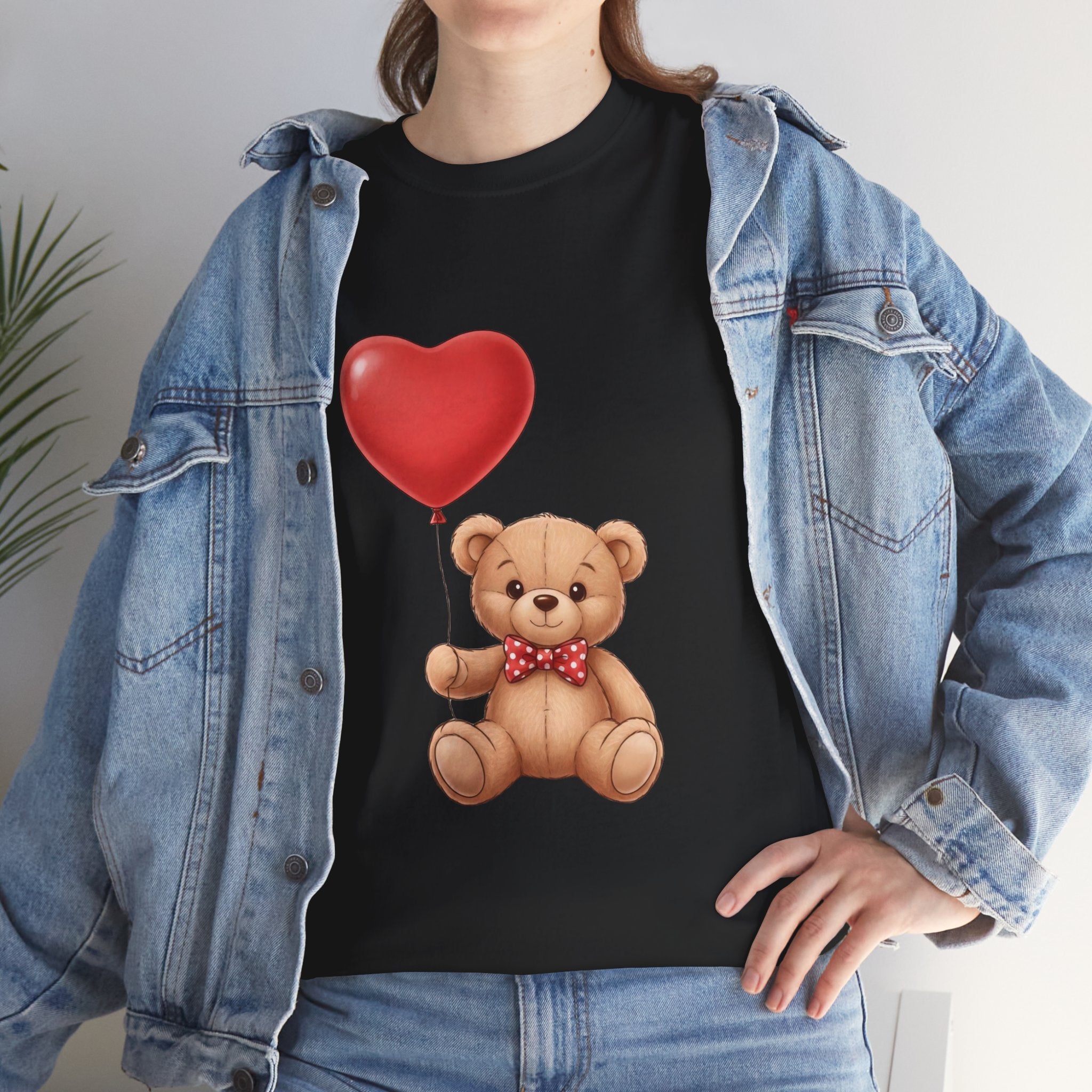 T-Shirt — Cute Teddy Bear Holding Heart Balloon Valentine Shirt