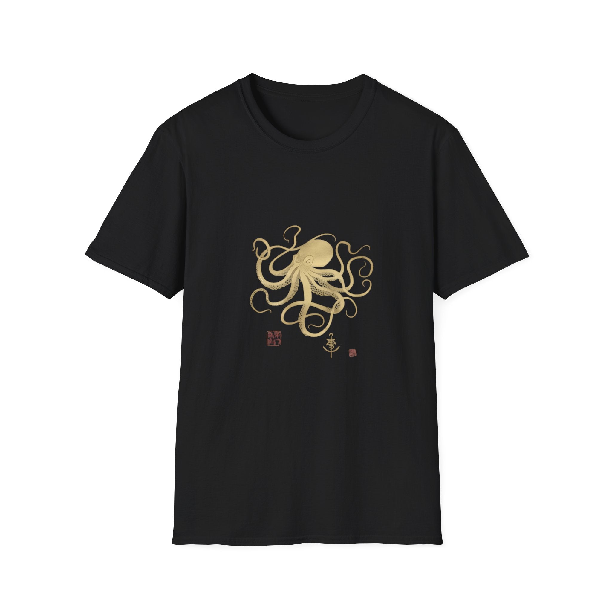 Octopus Gold Illustration T-Shirt — Elegant Nautical Sea Creature Tee