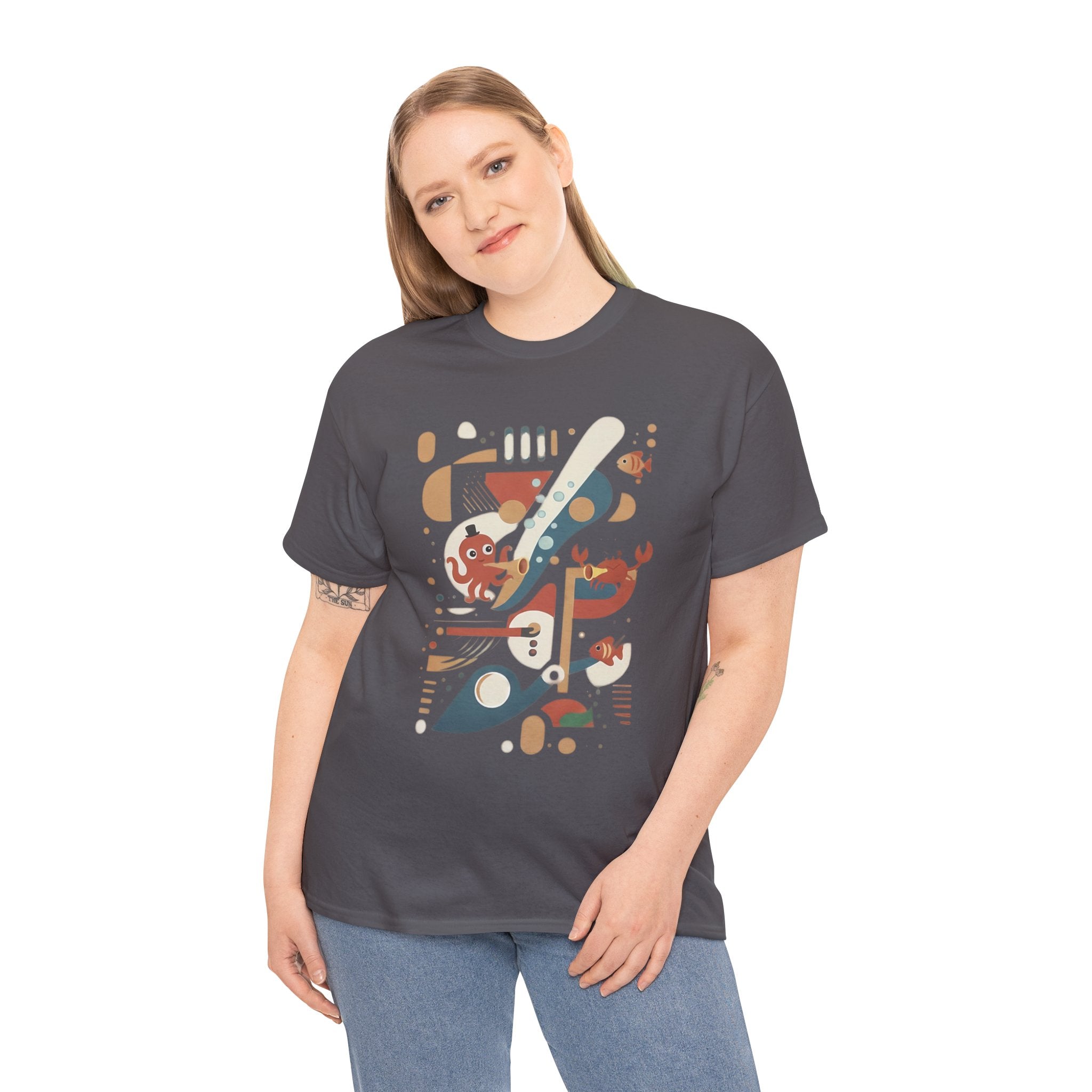 Abstract Ocean Creatures T-Shirt — Modern Sea Life Graphic Tee