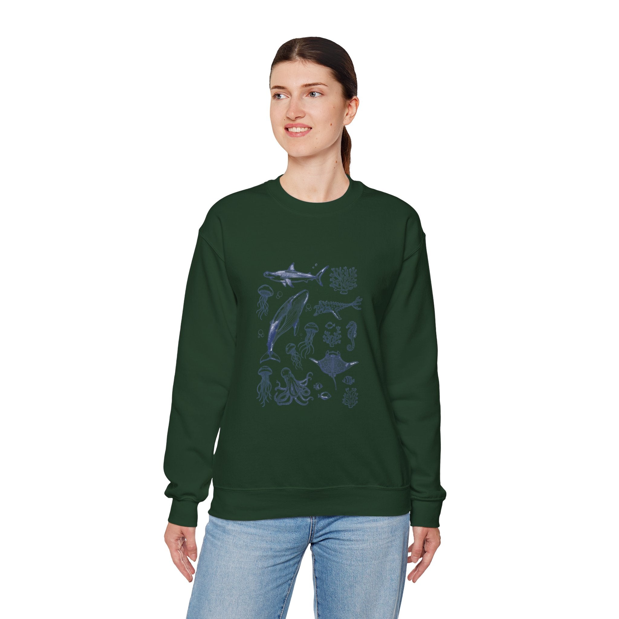 Marine Life Sketch Sweatshirt — Ocean Creatures Crewneck