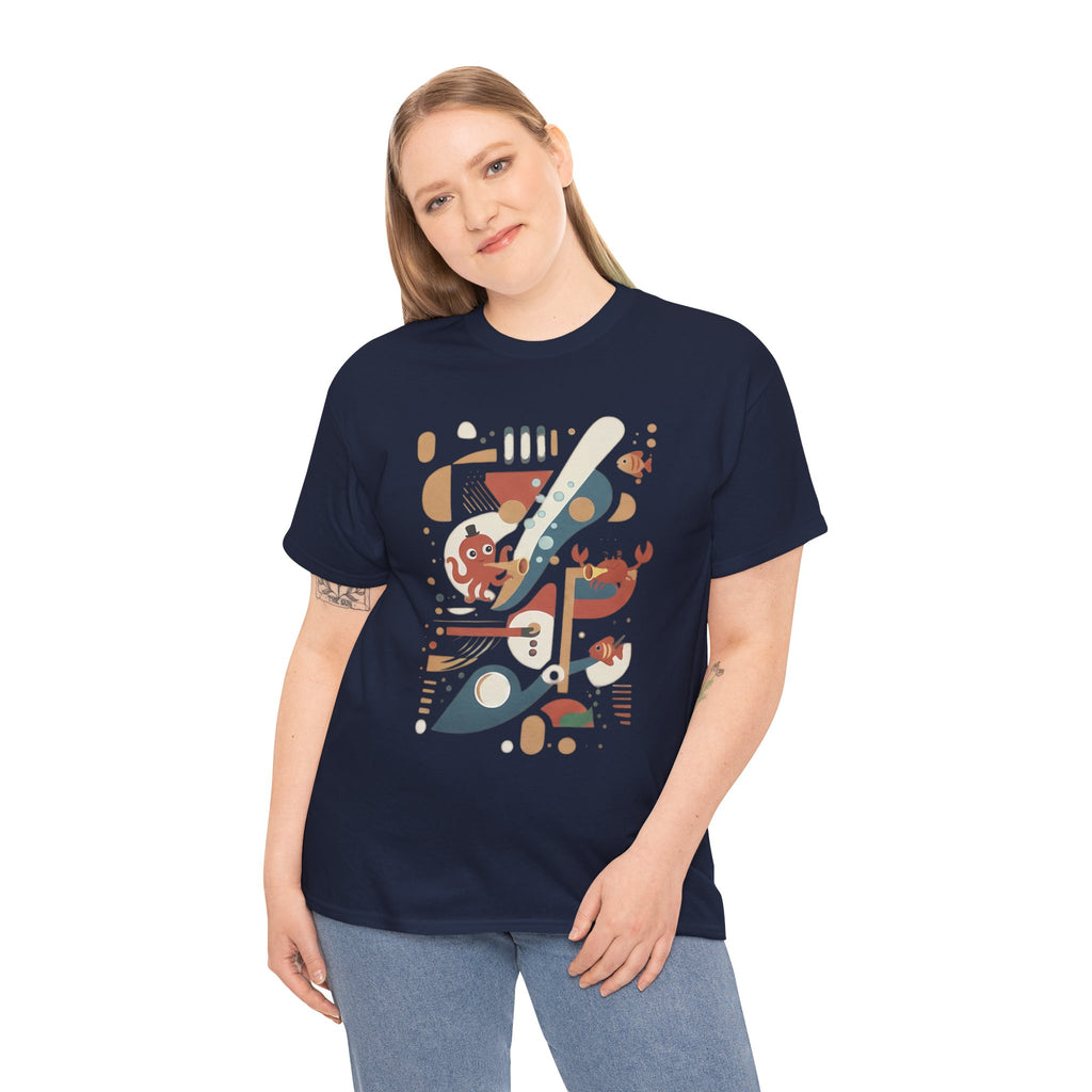 Abstract Ocean Creatures T-Shirt — Modern Sea Life Graphic Tee
