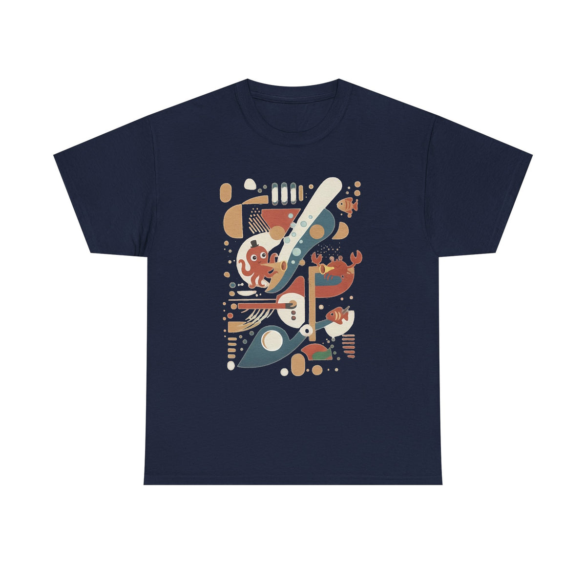 Abstract Ocean Creatures T-Shirt — Modern Sea Life Graphic Tee
