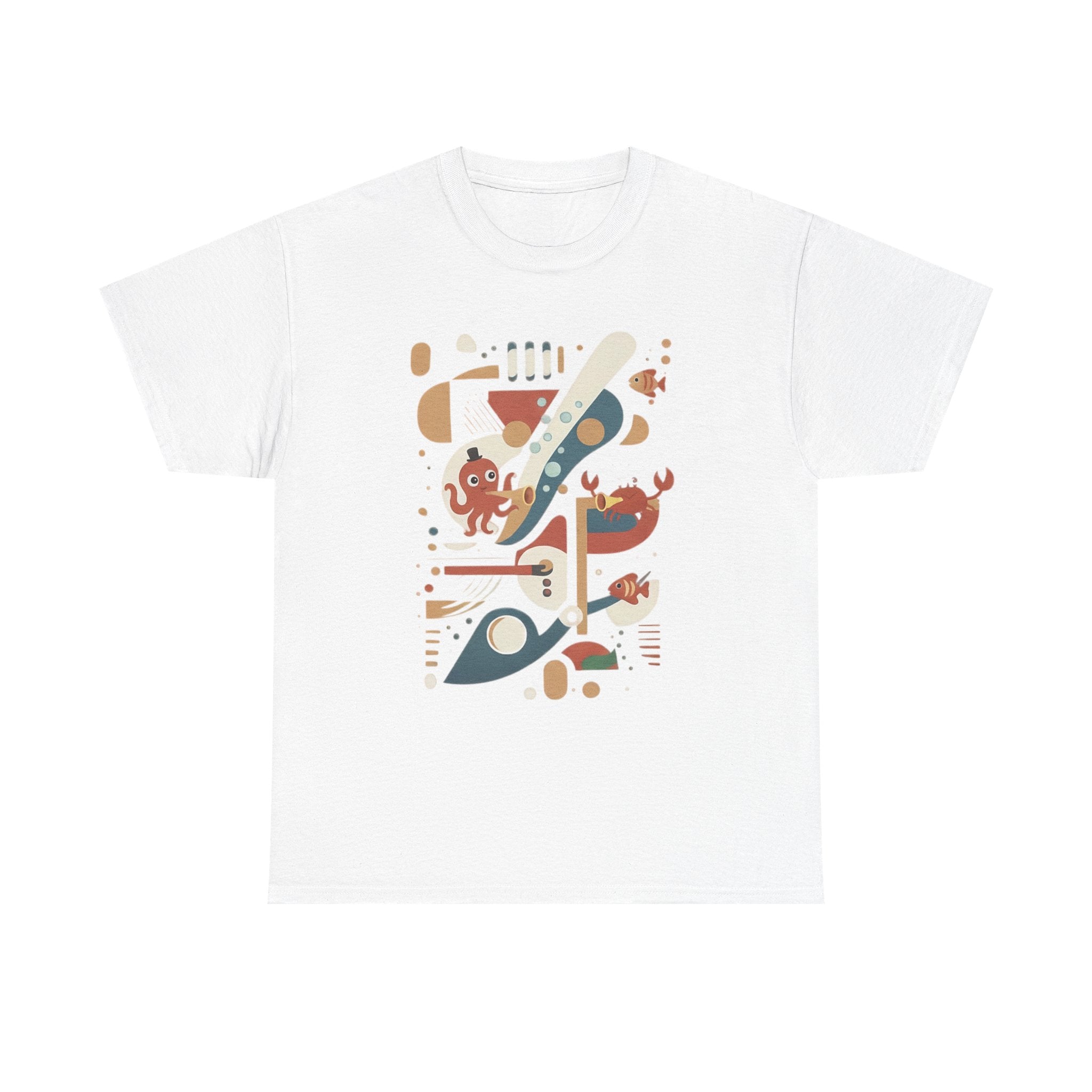 Abstract Ocean Creatures T-Shirt — Modern Sea Life Graphic Tee