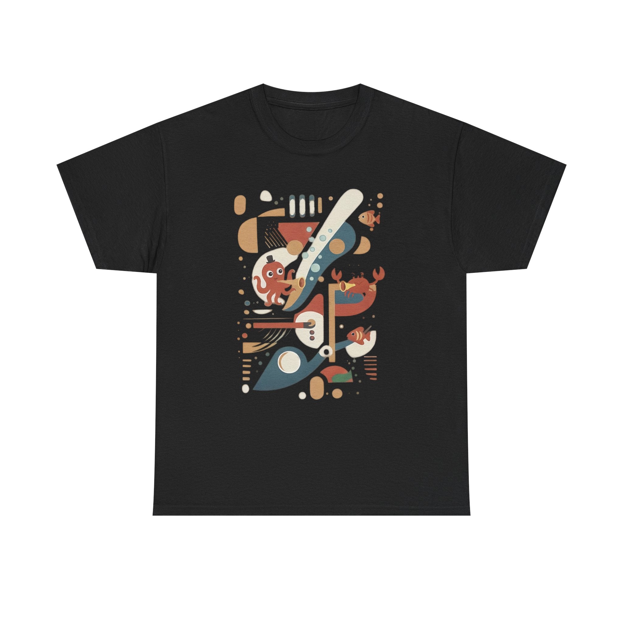 Abstract Ocean Creatures T-Shirt — Modern Sea Life Graphic Tee