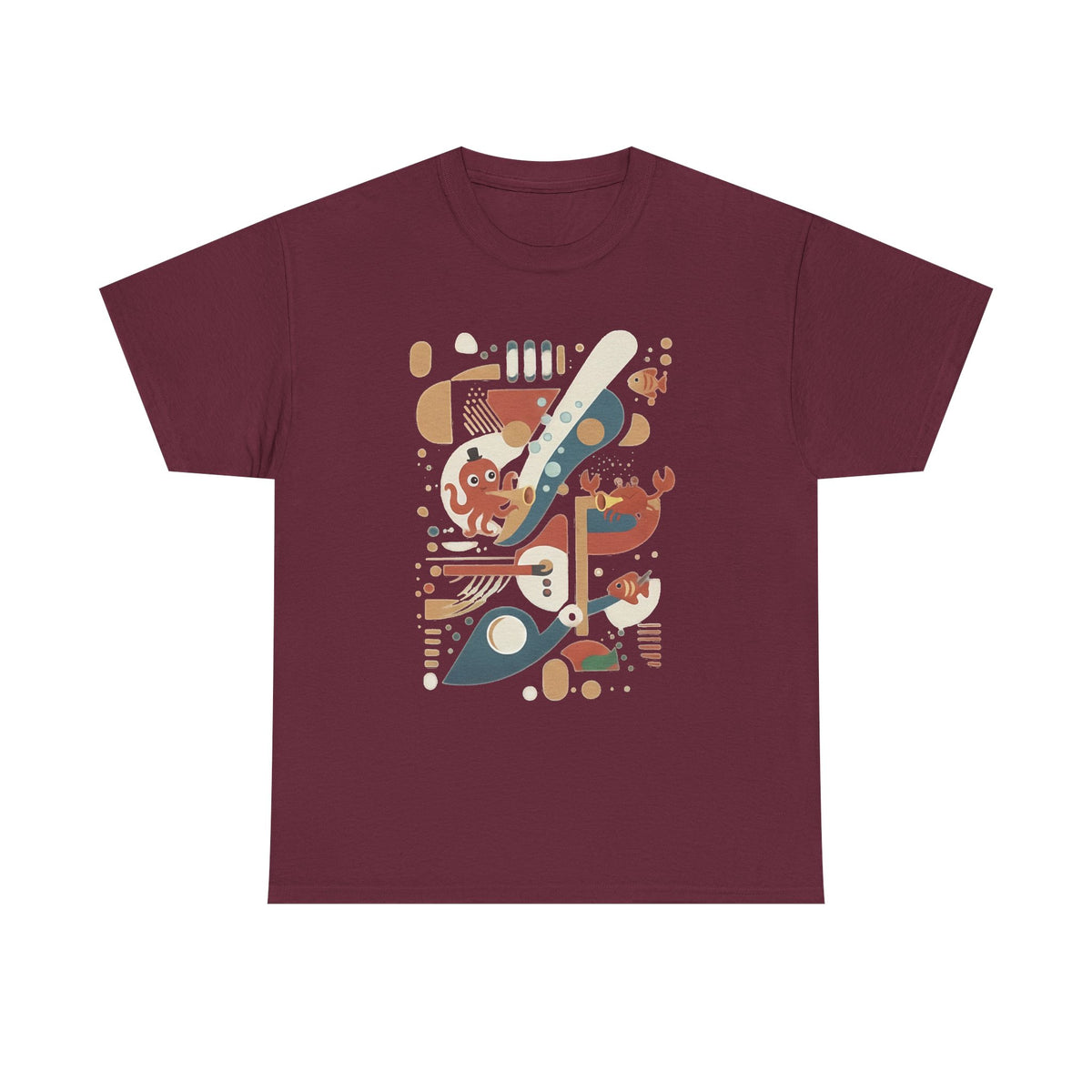 Abstract Ocean Creatures T-Shirt — Modern Sea Life Graphic Tee