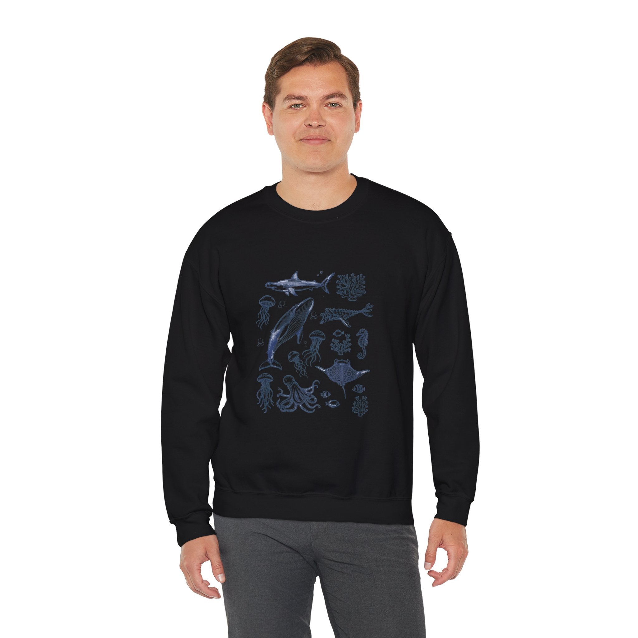 Marine Life Sketch Sweatshirt — Ocean Creatures Crewneck