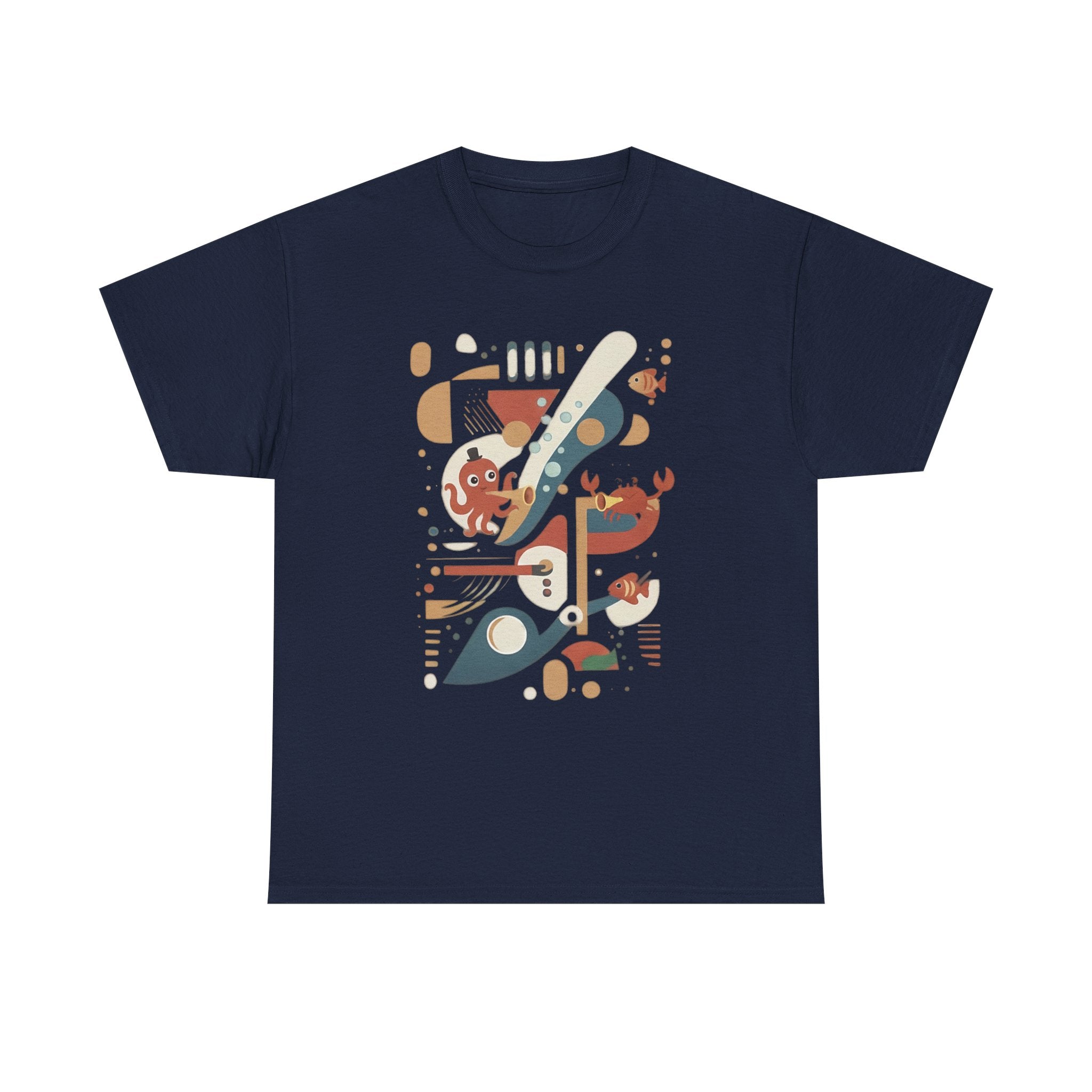 Abstract Ocean Creatures T-Shirt — Modern Sea Life Graphic Tee