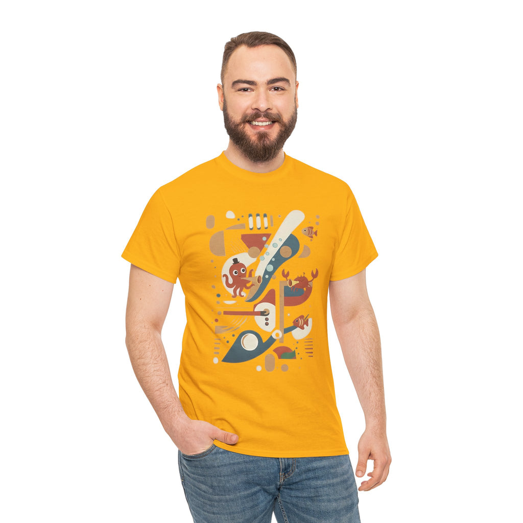 Abstract Ocean Creatures T-Shirt — Modern Sea Life Graphic Tee