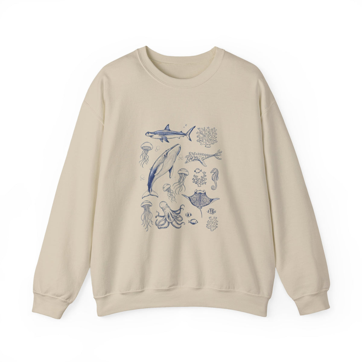 Marine Life Sketch Sweatshirt — Ocean Creatures Crewneck