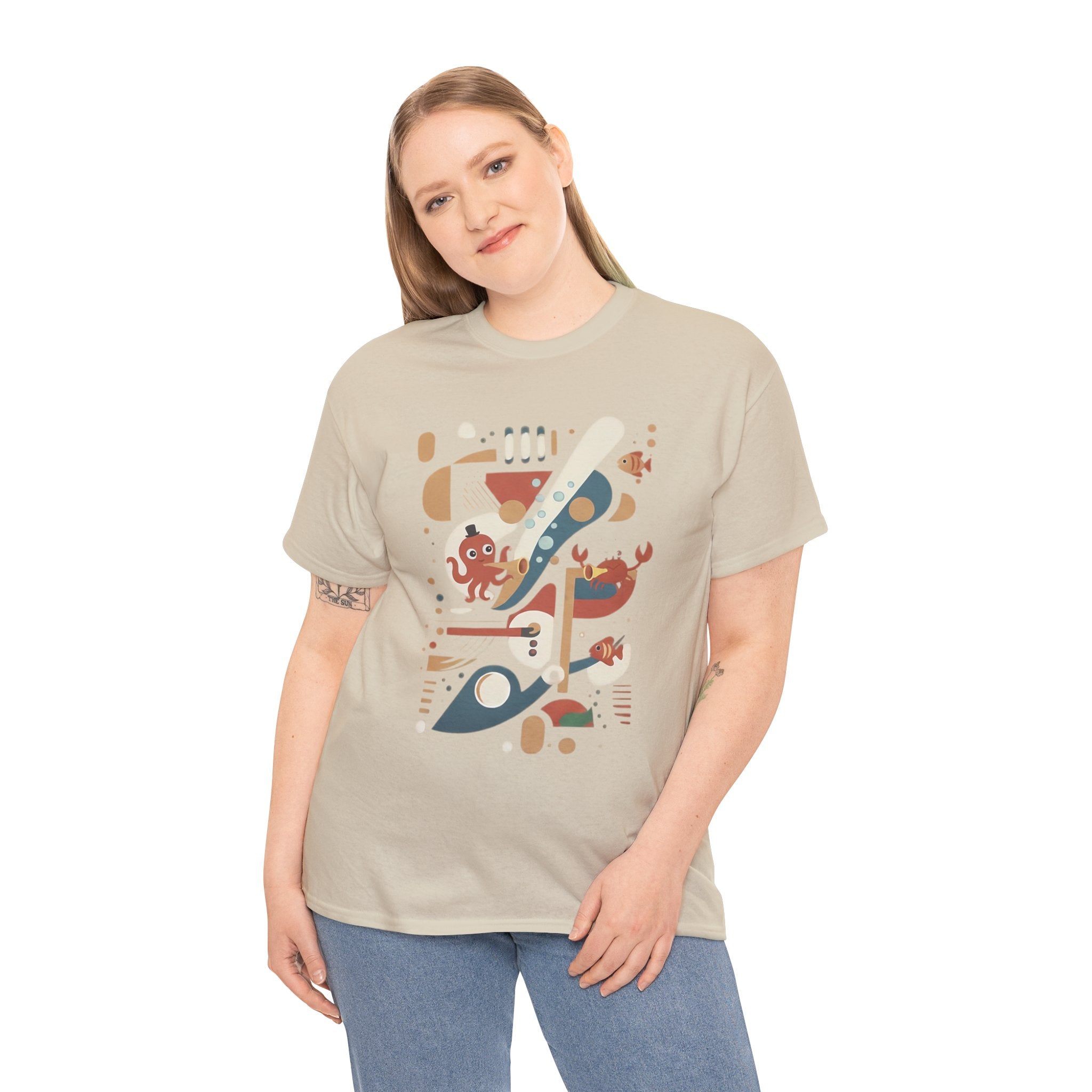 Abstract Ocean Creatures T-Shirt — Modern Sea Life Graphic Tee