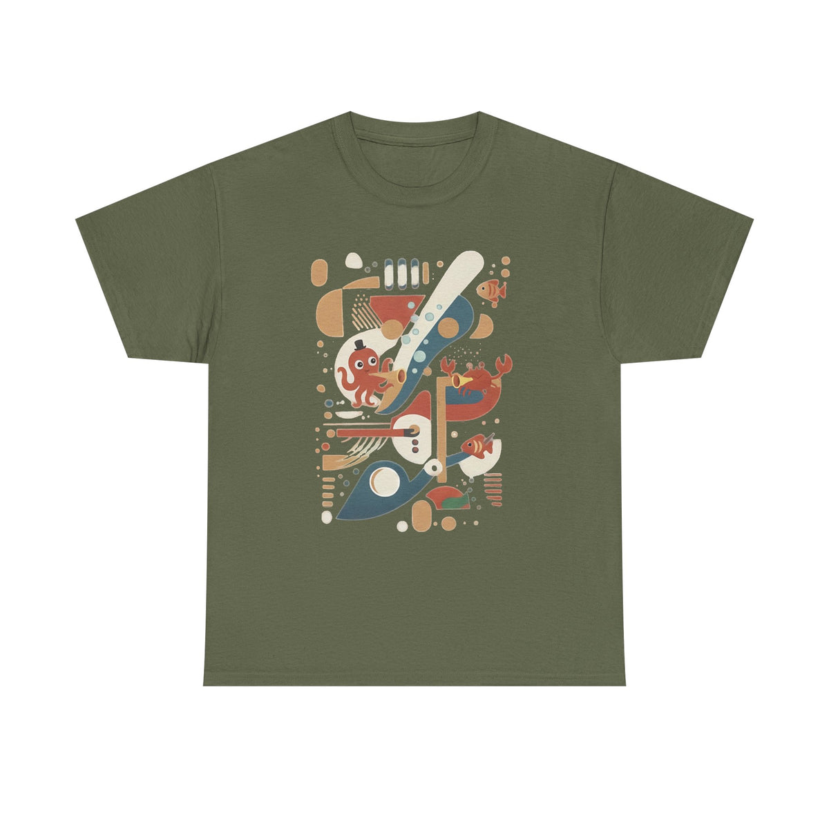 Abstract Ocean Creatures T-Shirt — Modern Sea Life Graphic Tee