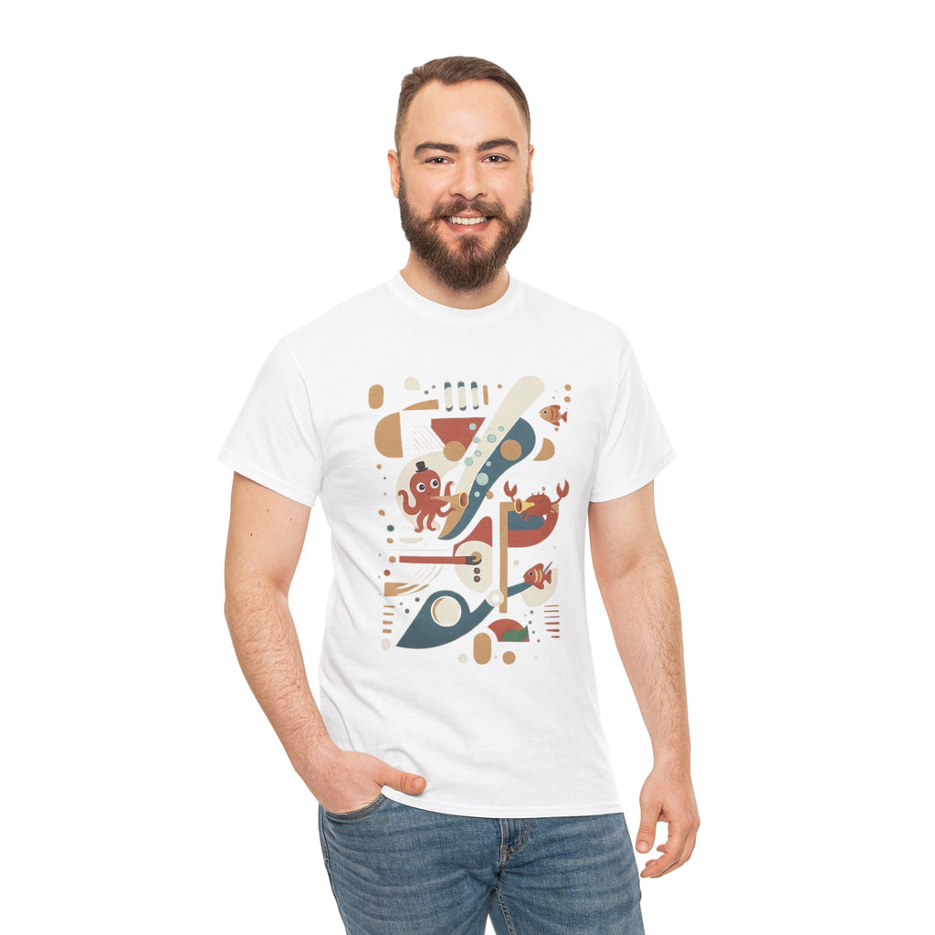Abstract Ocean Creatures T-Shirt — Modern Sea Life Graphic Tee
