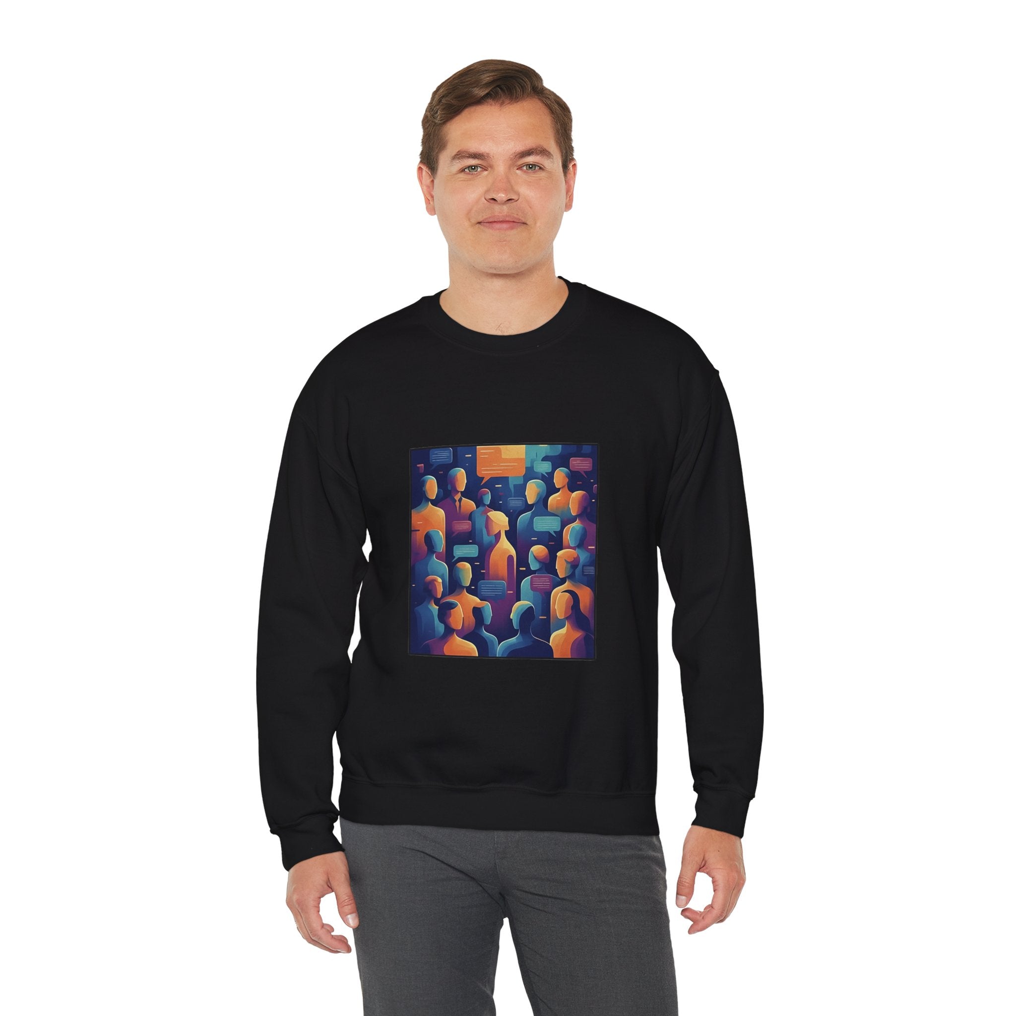 Abstract Crowd Crewneck Sweatshirt — Colorful Figurative Art Pullover