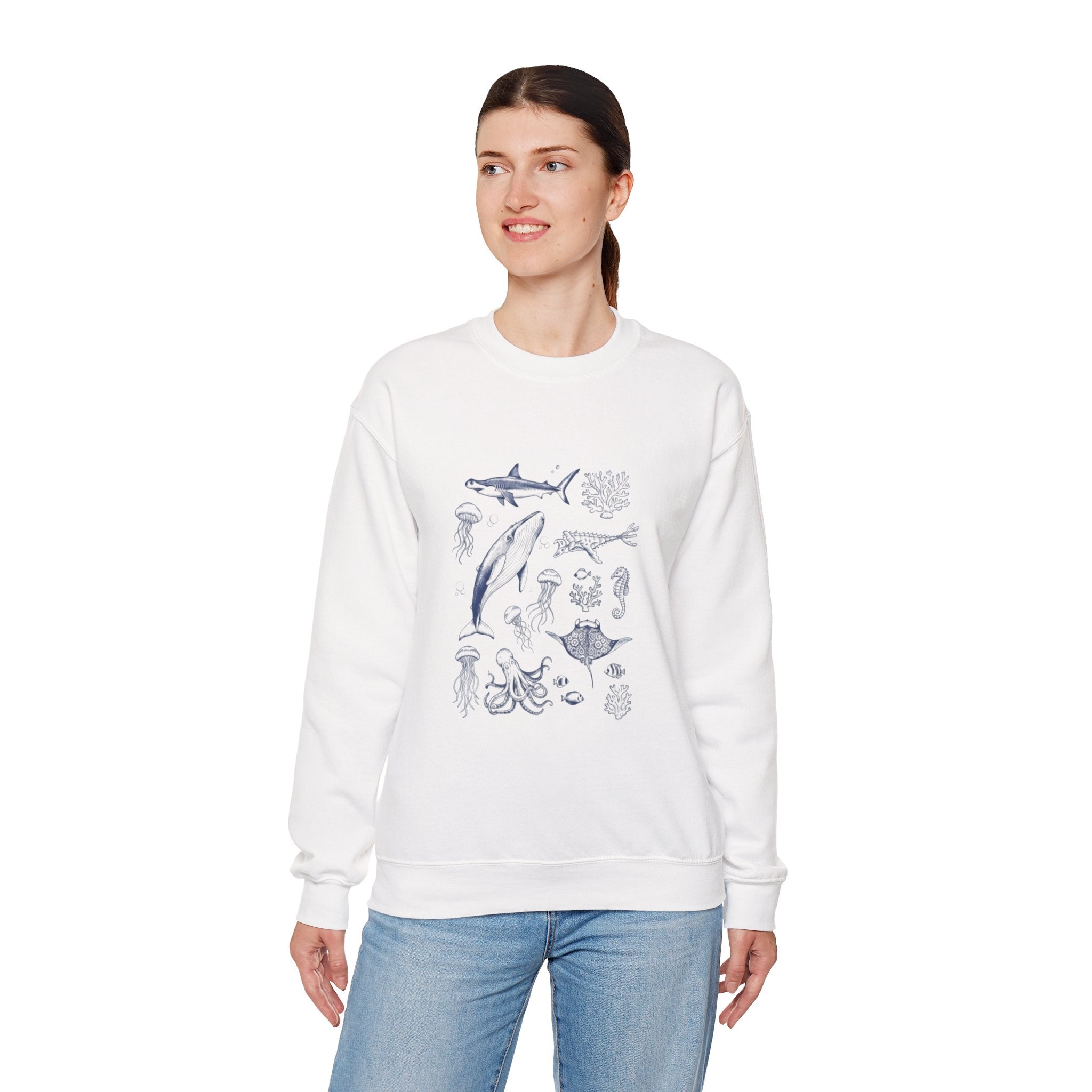 Marine Life Sketch Sweatshirt — Ocean Creatures Crewneck