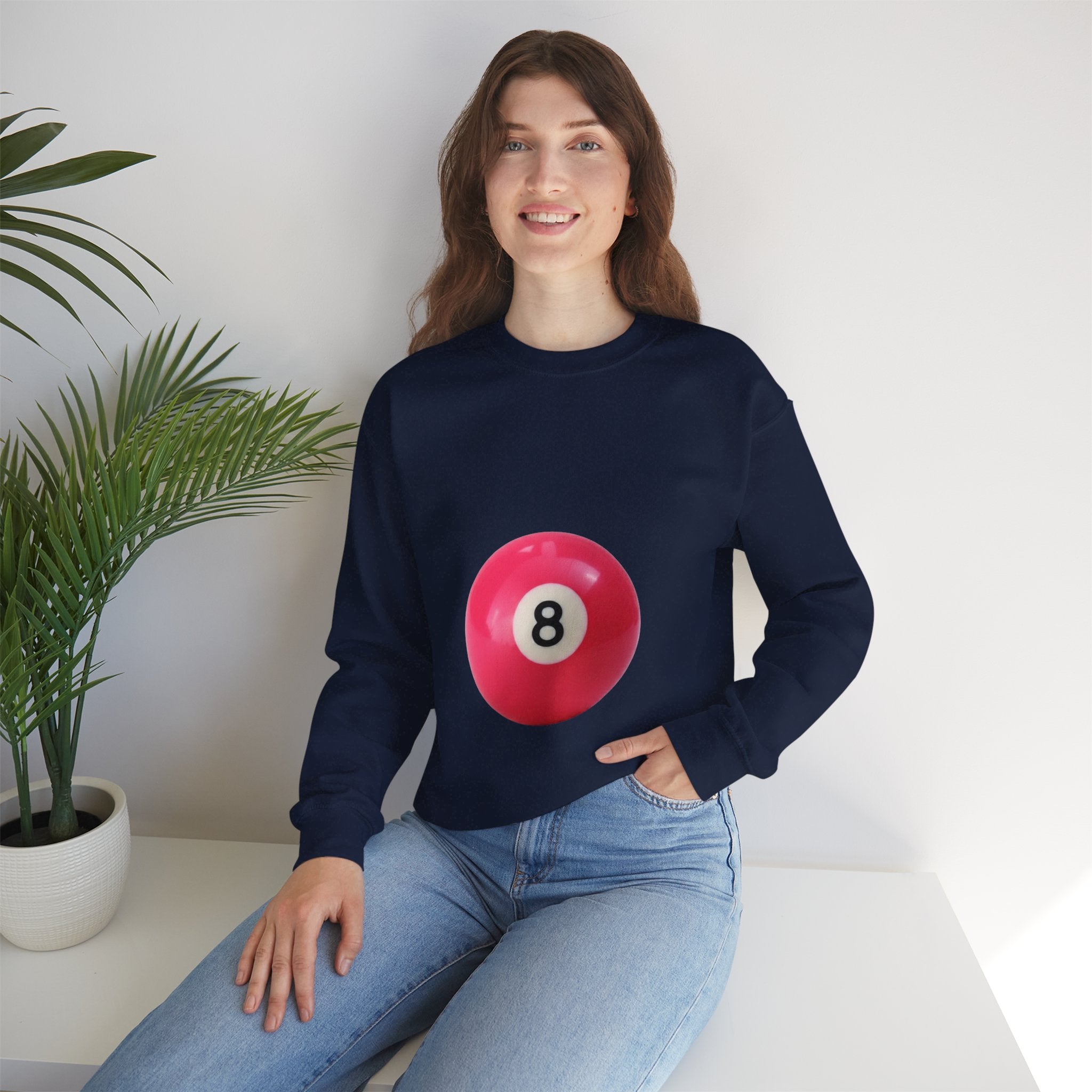 Eight Ball Crewneck Sweatshirt — Retro Pink Pool Ball Graphic