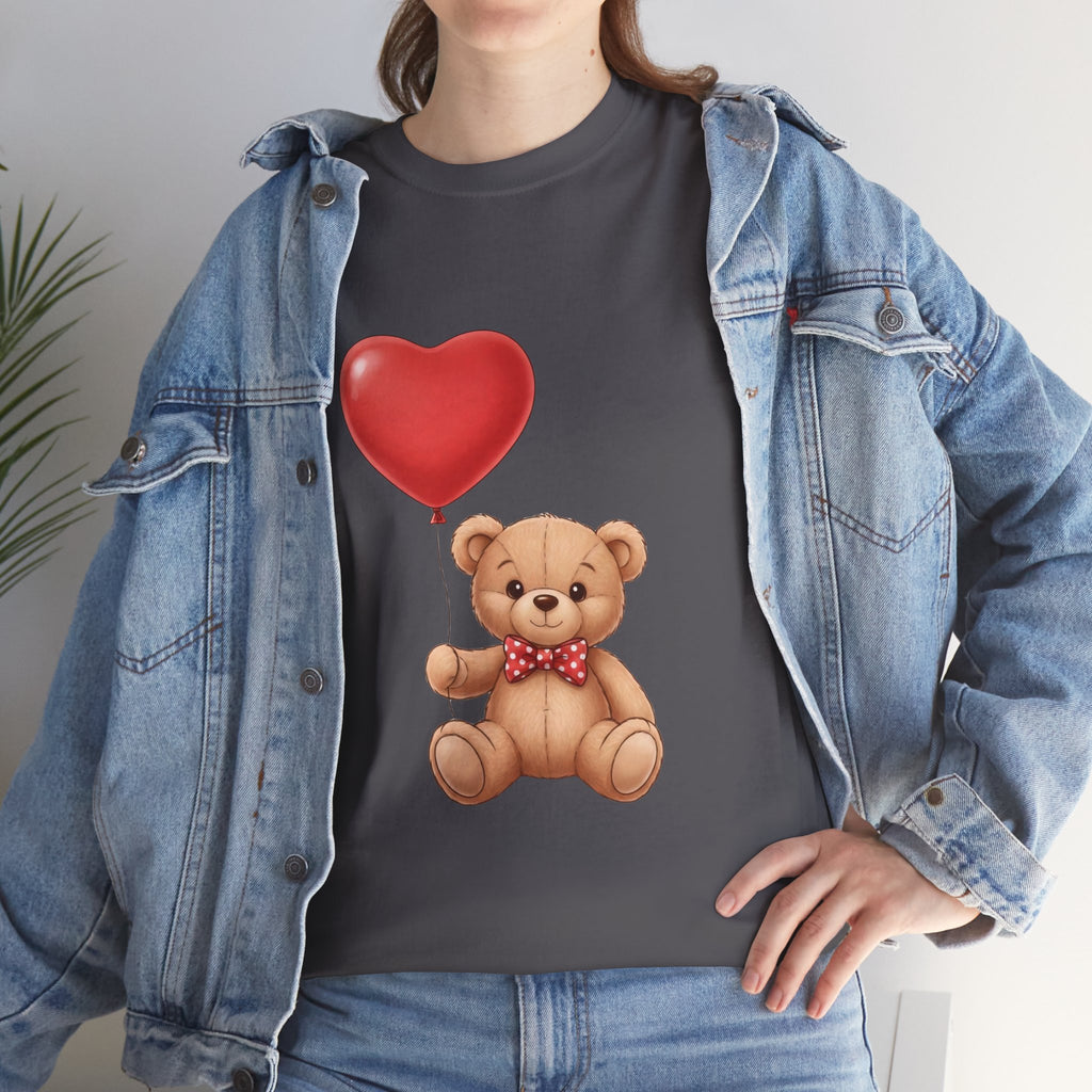 T-Shirt — Cute Teddy Bear Holding Heart Balloon Valentine Shirt