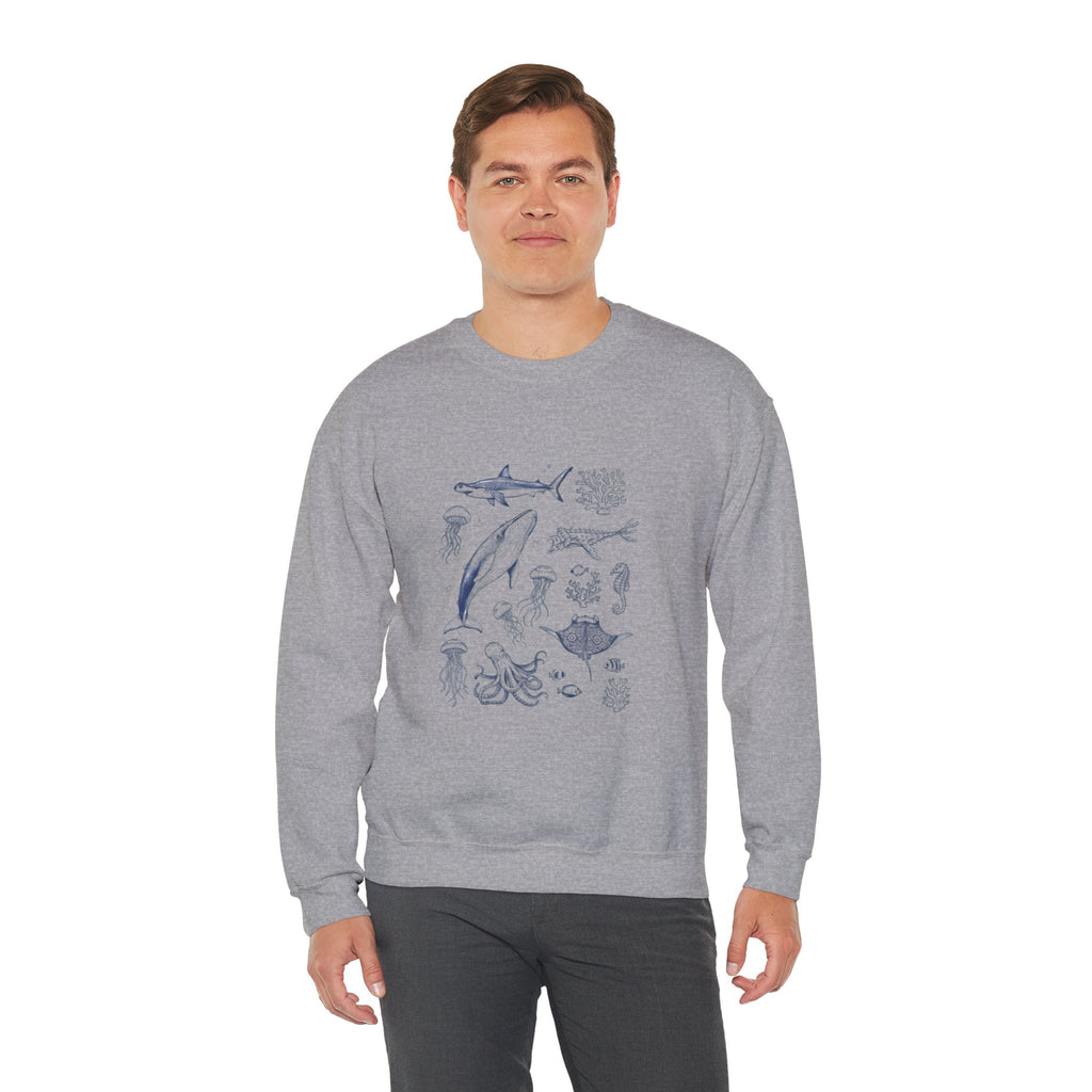 Marine Life Sketch Sweatshirt — Ocean Creatures Crewneck