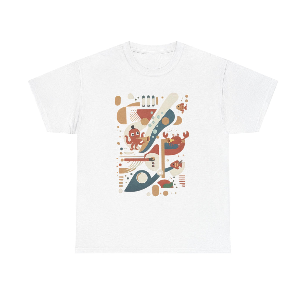Abstract Ocean Creatures T-Shirt — Modern Sea Life Graphic Tee