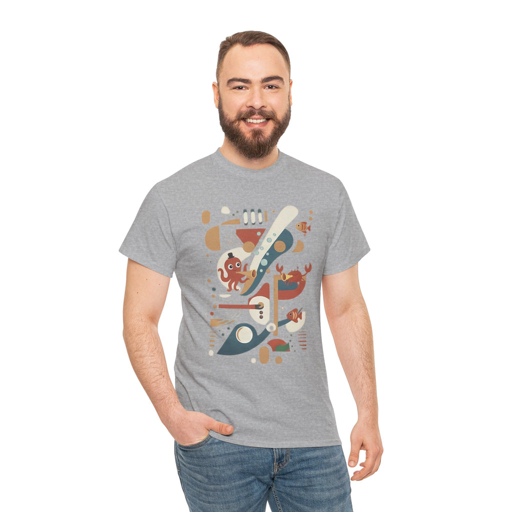 Abstract Ocean Creatures T-Shirt — Modern Sea Life Graphic Tee