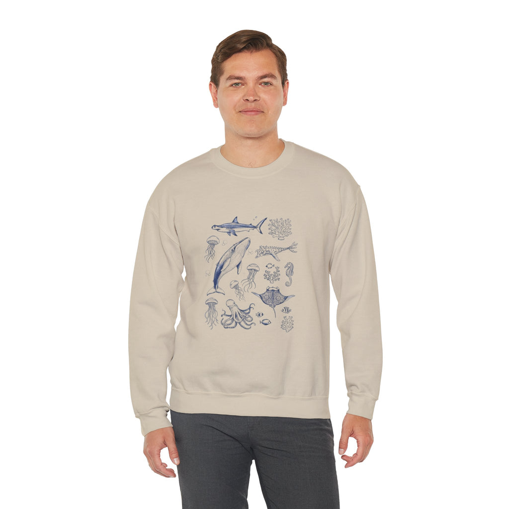 Marine Life Sketch Sweatshirt — Ocean Creatures Crewneck