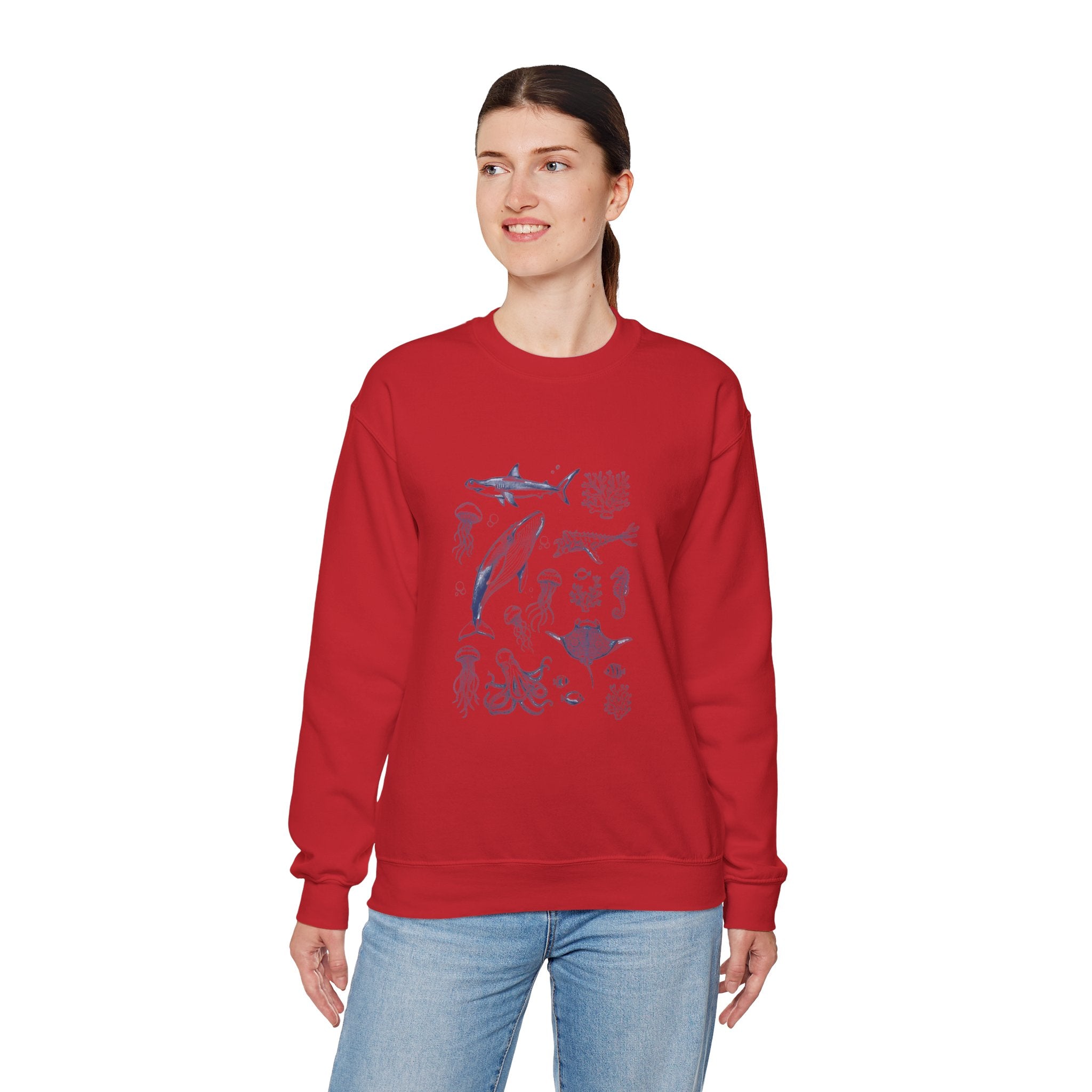Marine Life Sketch Sweatshirt — Ocean Creatures Crewneck