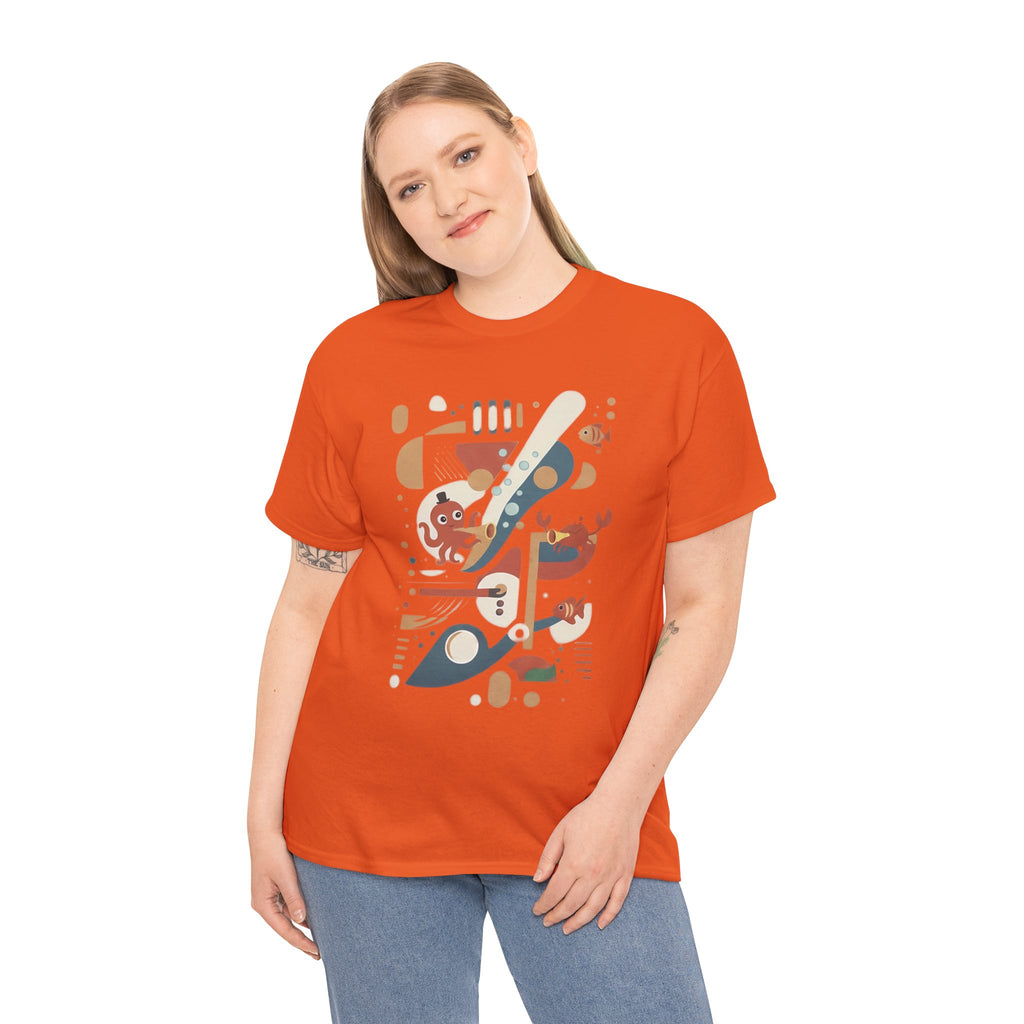 Abstract Ocean Creatures T-Shirt — Modern Sea Life Graphic Tee
