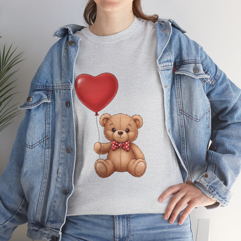 T-Shirt — Cute Teddy Bear Holding Heart Balloon Valentine Shirt